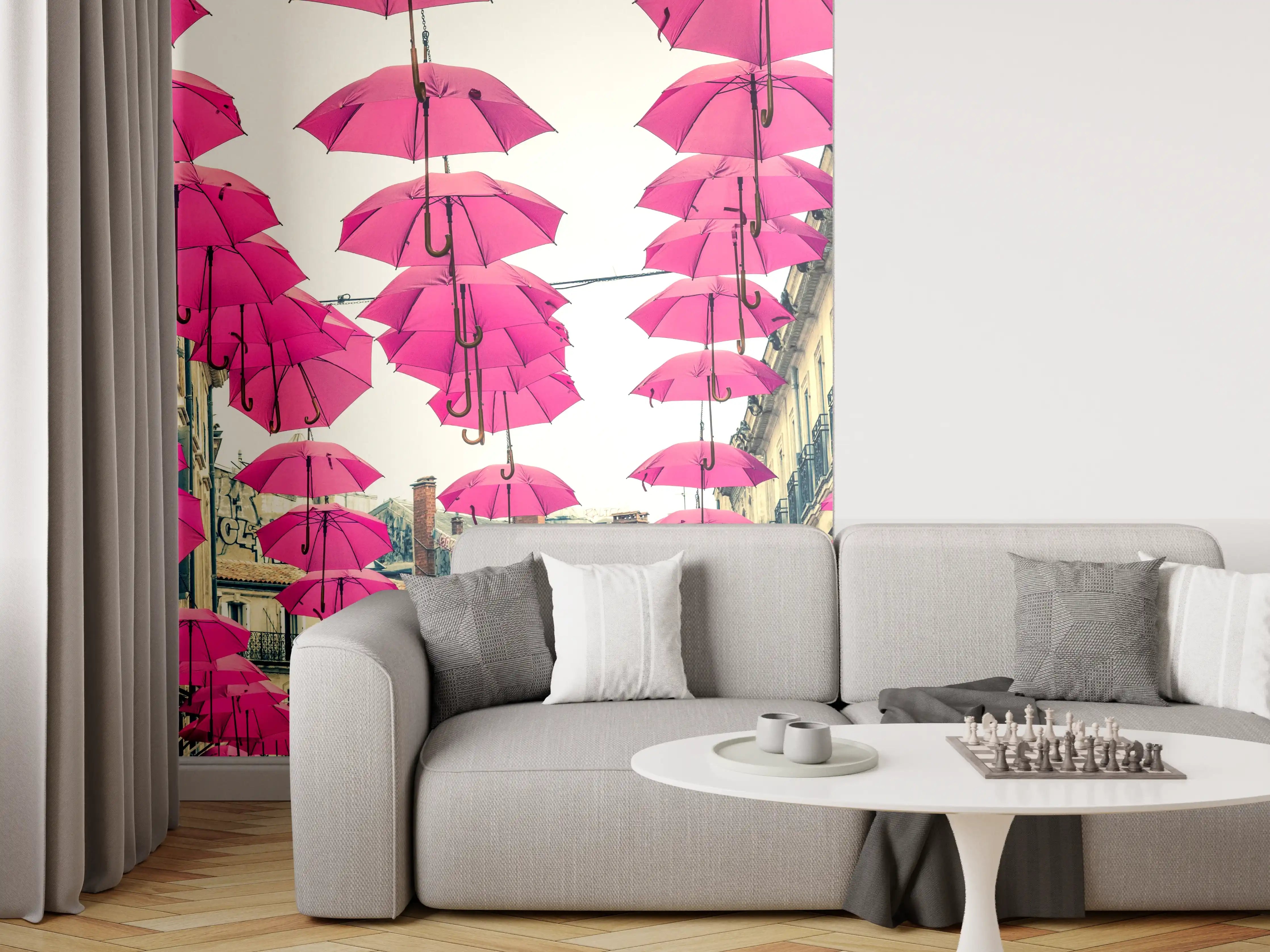 Wandverkleidung Wohnzimmer - Pinke Schirme Straßendekoration