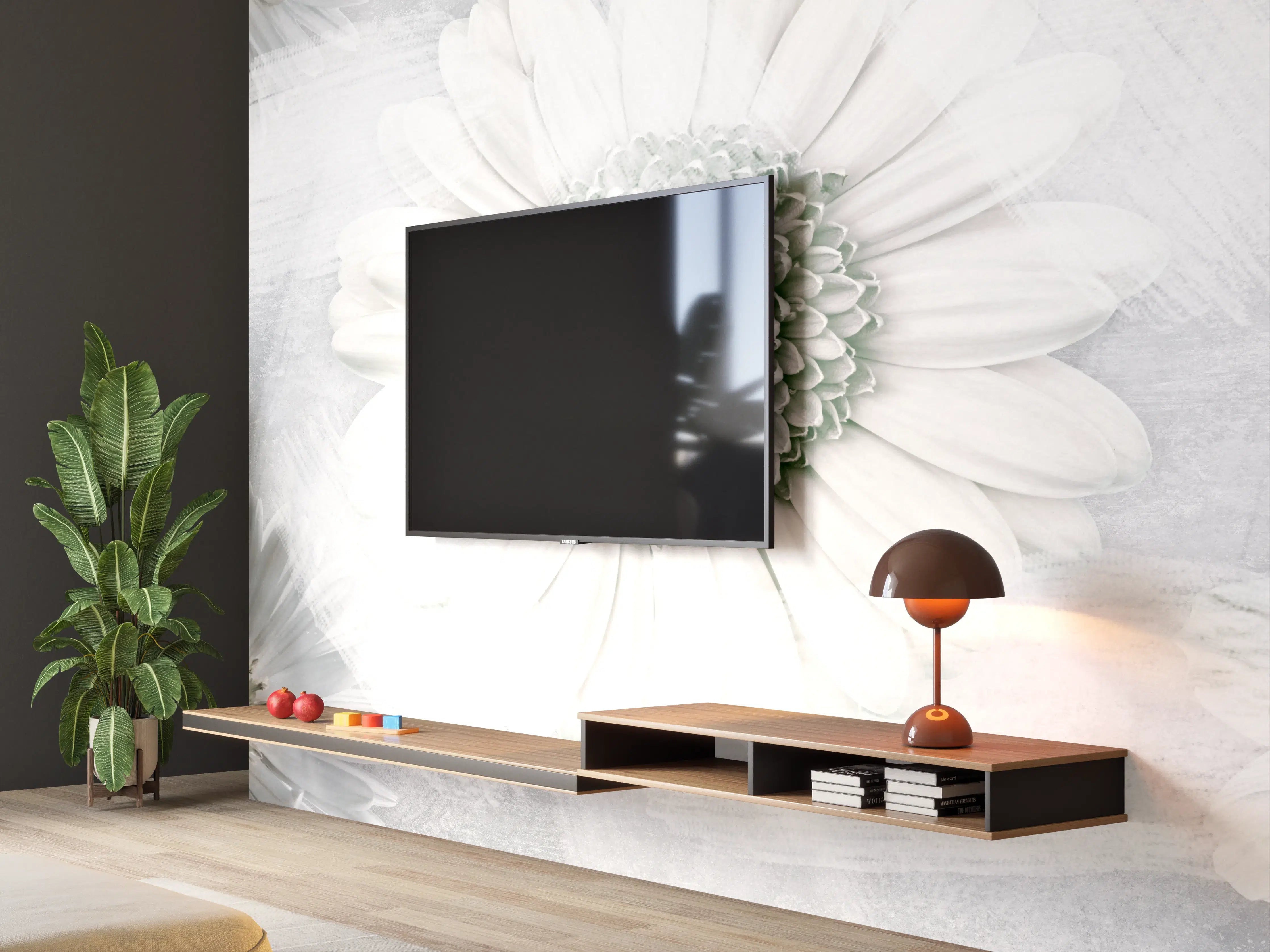 Wandverkleidung Wohnzimmer - Pinsel Effekt - Blumen Muster