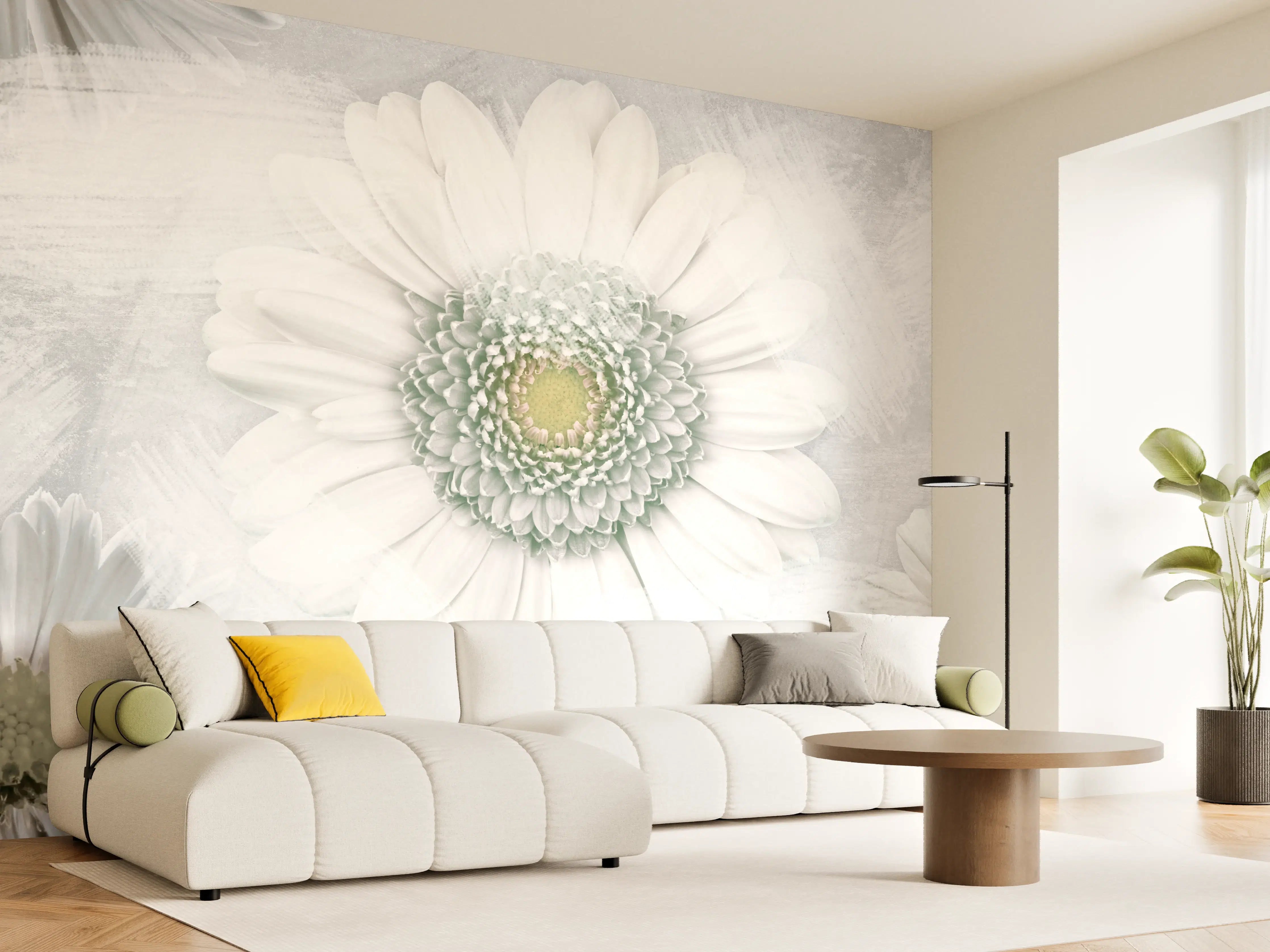 Wandverkleidung Wohnzimmer - Pinsel Effekt - Blumen Muster