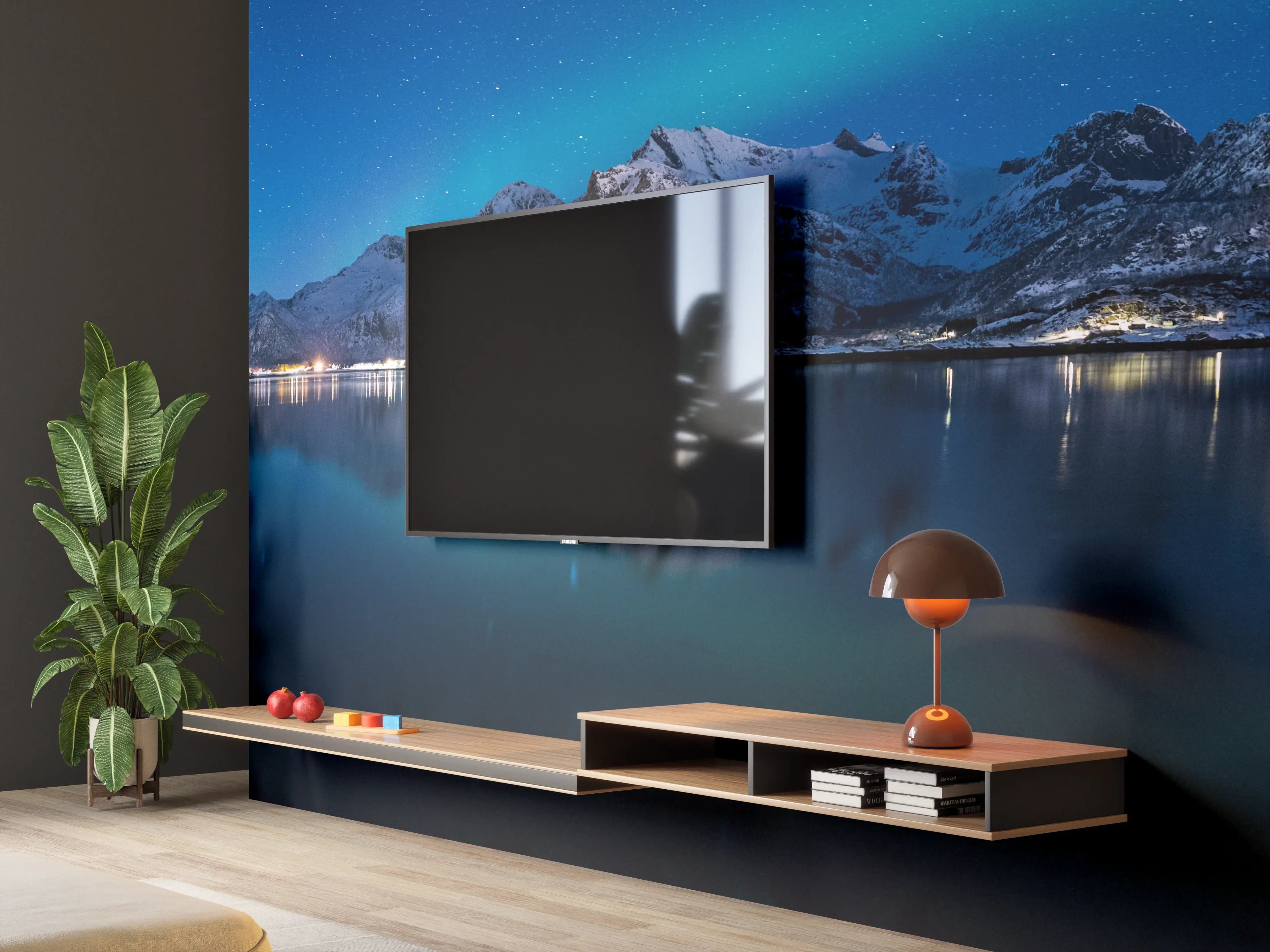 Wandverkleidung Wohnzimmer - Polarlichter am Himmel von Norwegen