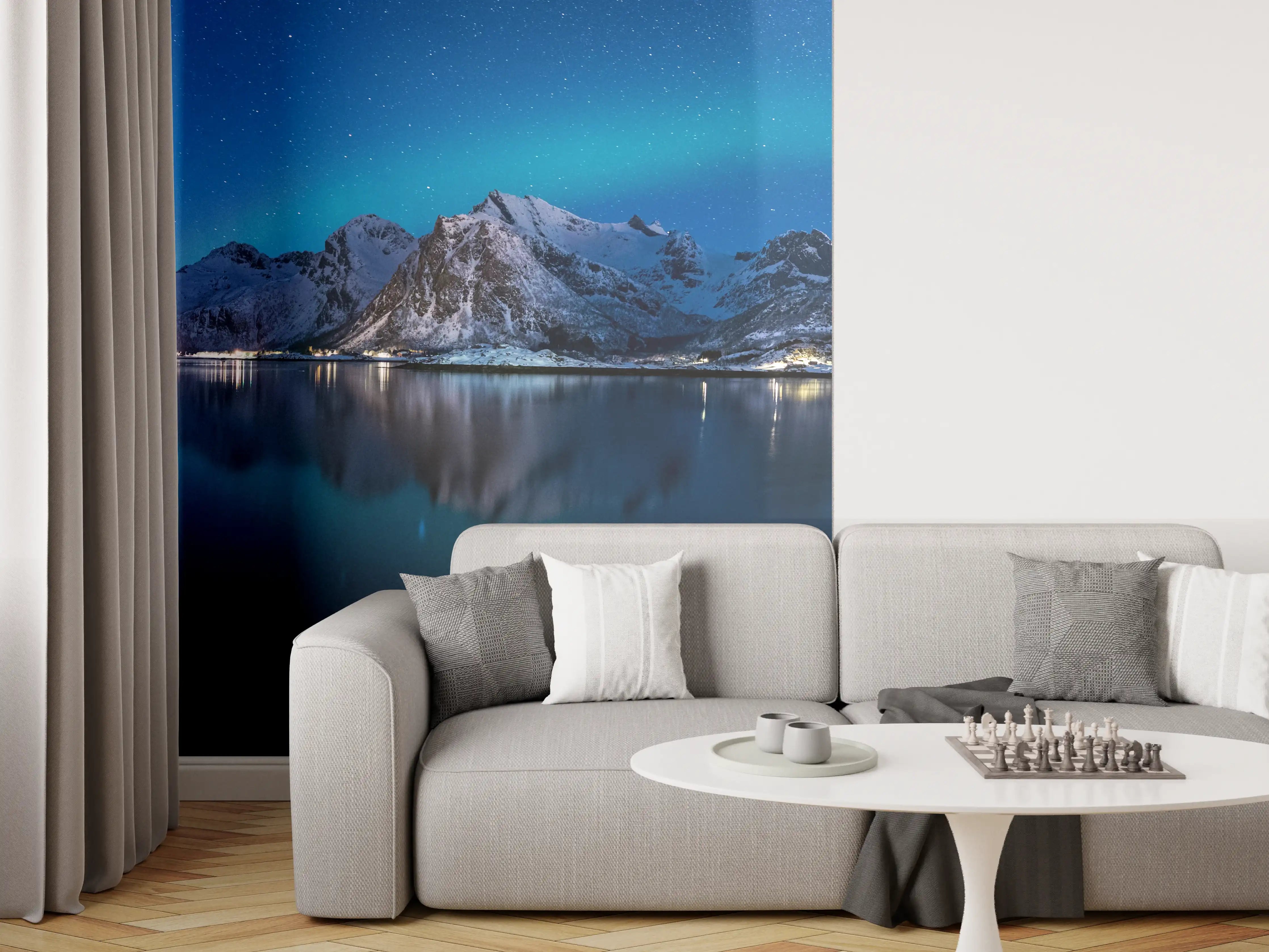 Wandverkleidung Wohnzimmer - Polarlichter am Himmel von Norwegen