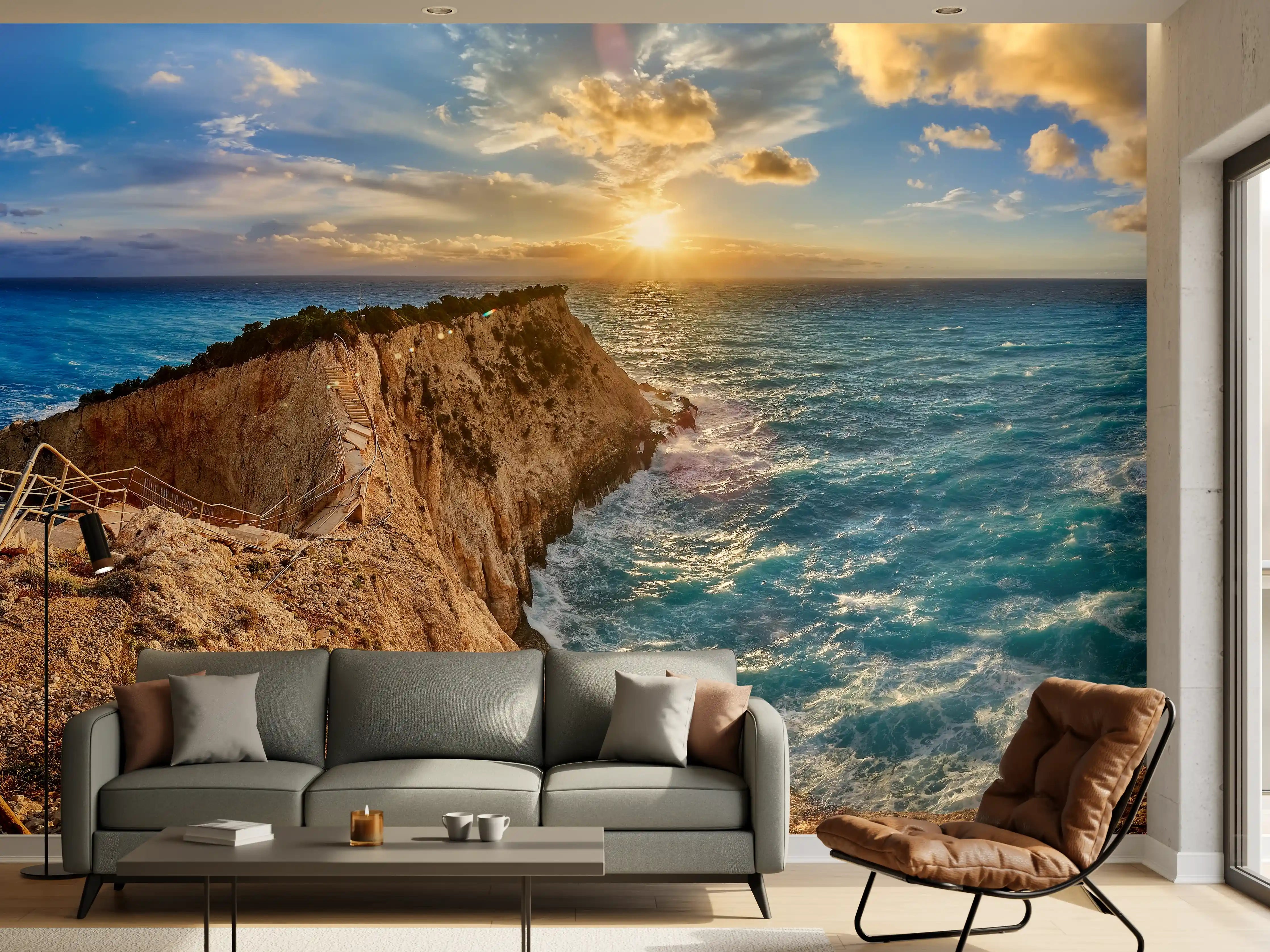 Wandverkleidung Wohnzimmer - Porto Katsiki bei Sonnenuntergang