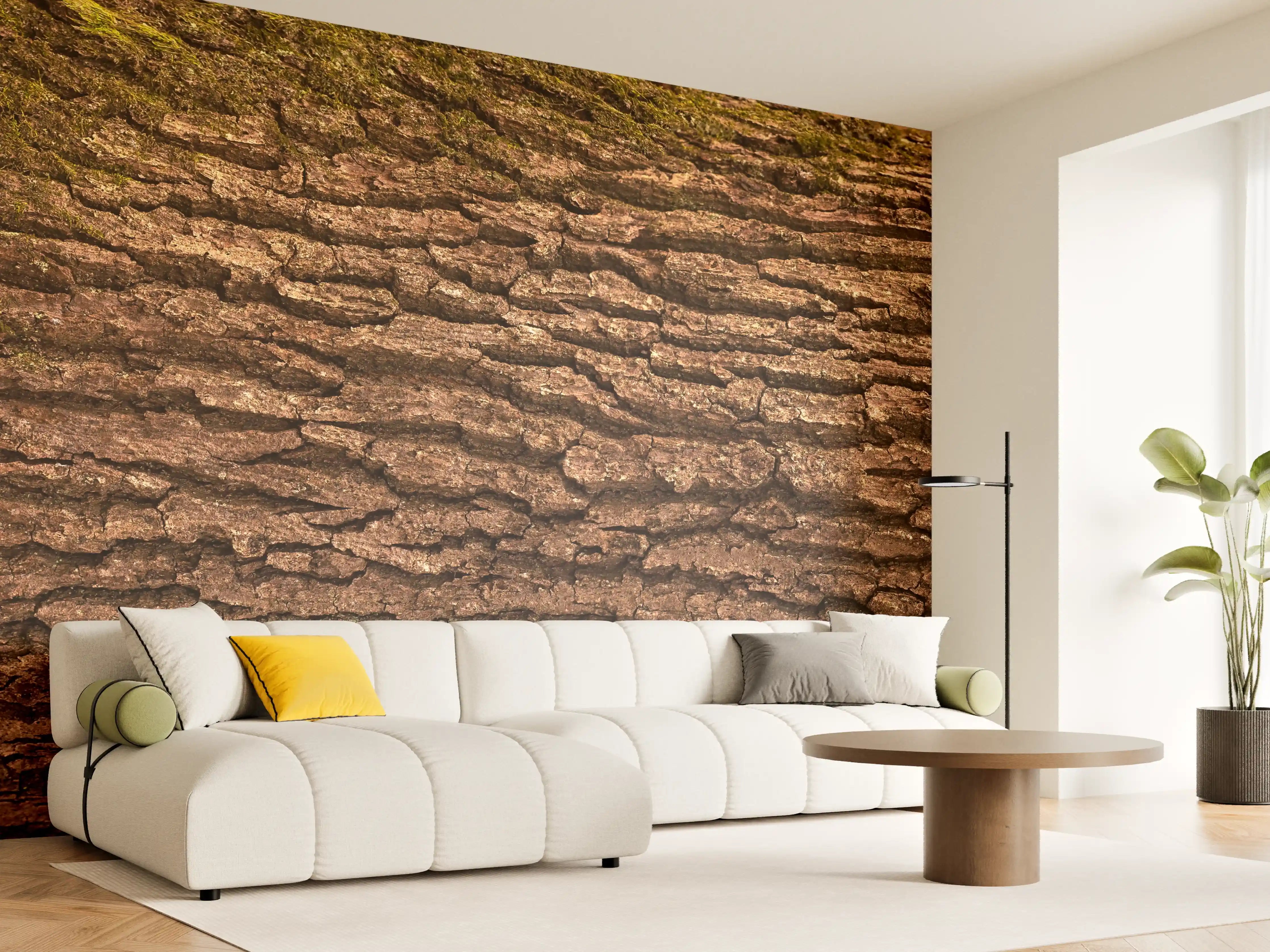 Wandverkleidung Wohnzimmer - Prachtvolle Eichen-Baumrinde Panorama