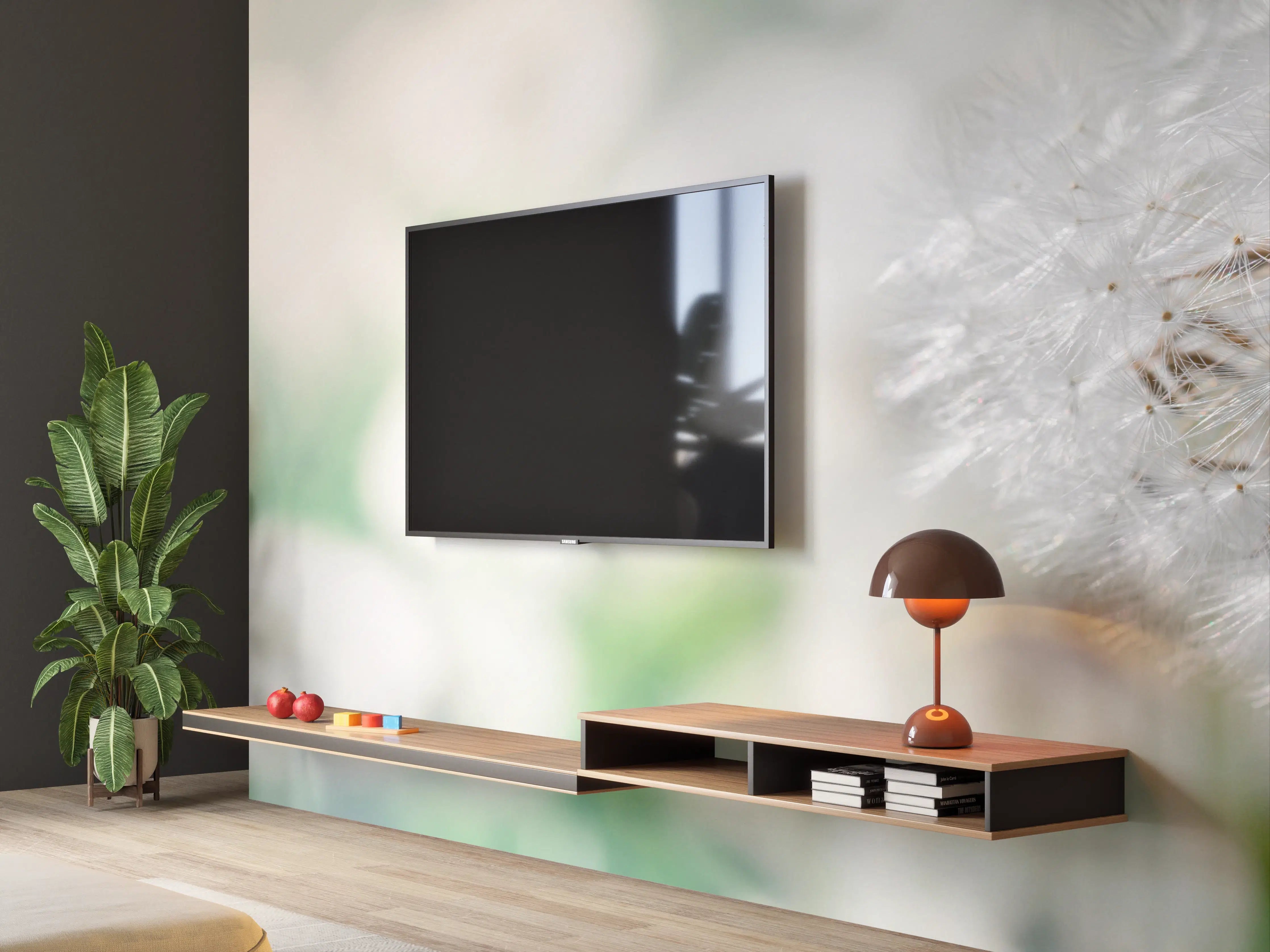 Wandverkleidung Wohnzimmer - Pusteblume in Türkis-Weiß