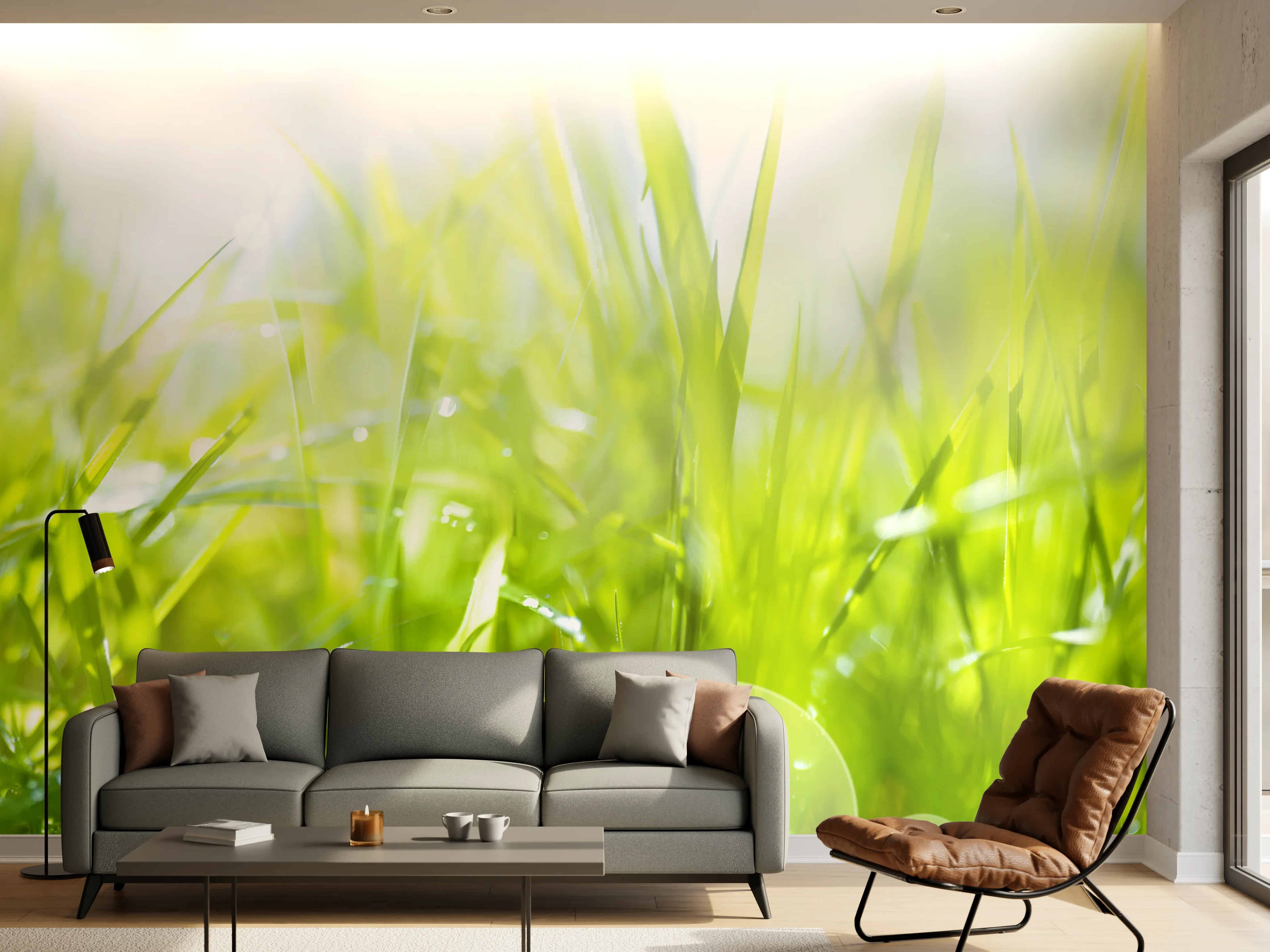 Wandverkleidung Wohnzimmer - Pusteblumen auf grüner Wiese