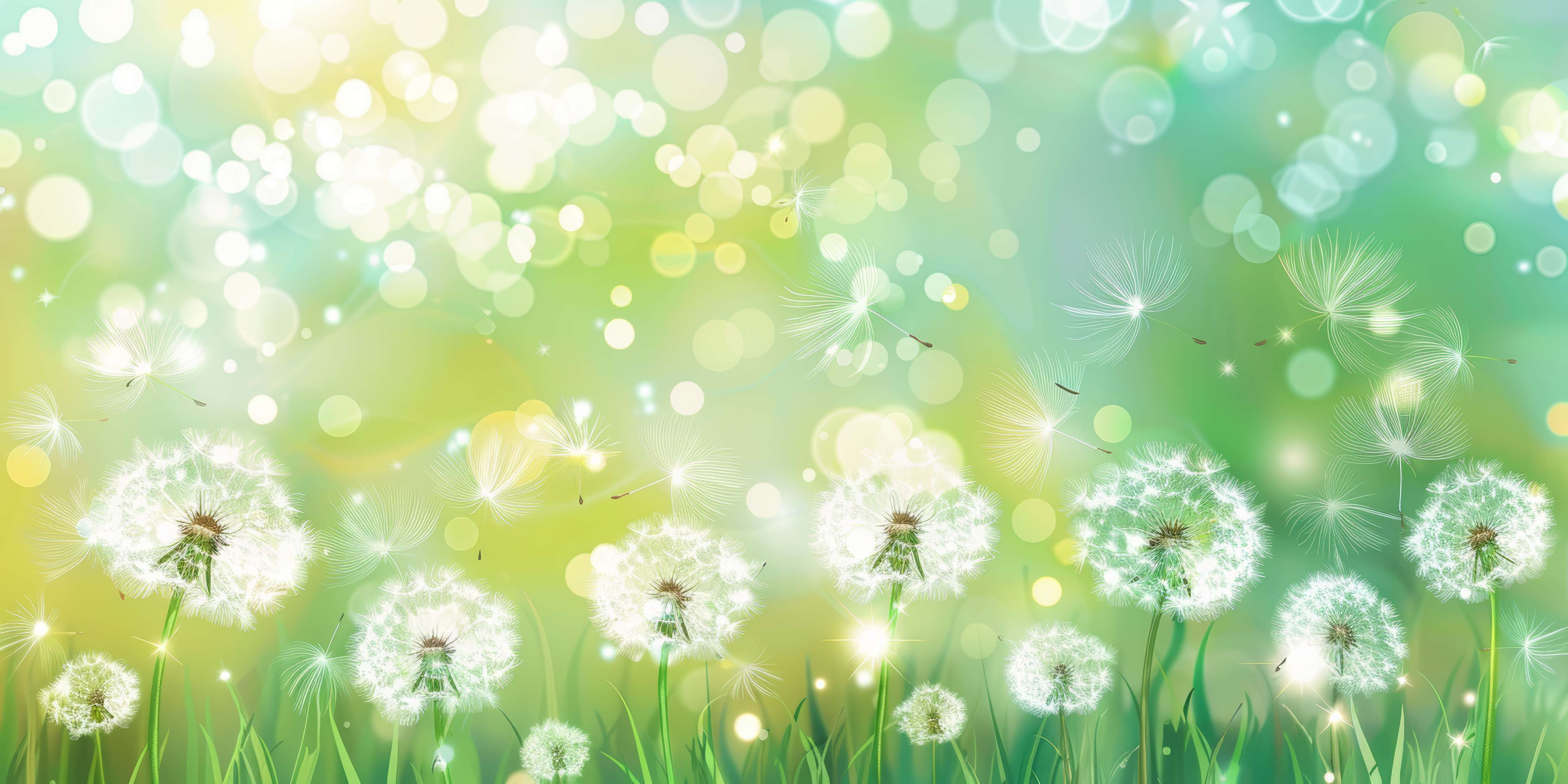 Wandverkleidung Wohnzimmer-Pusteblumen im Frühlingsgrün