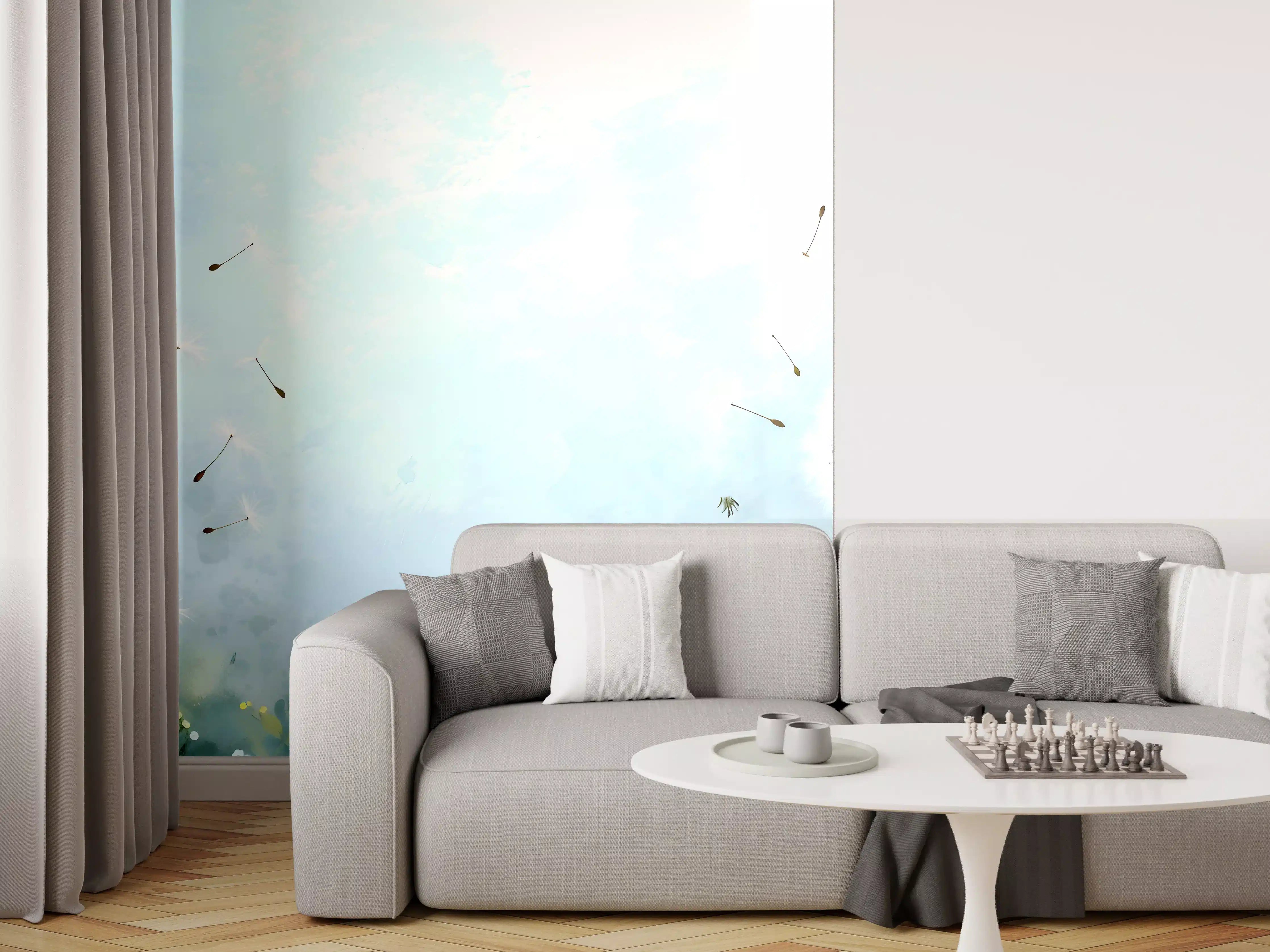 Wandverkleidung Wohnzimmer - Pusteblumen im blauen Himmel