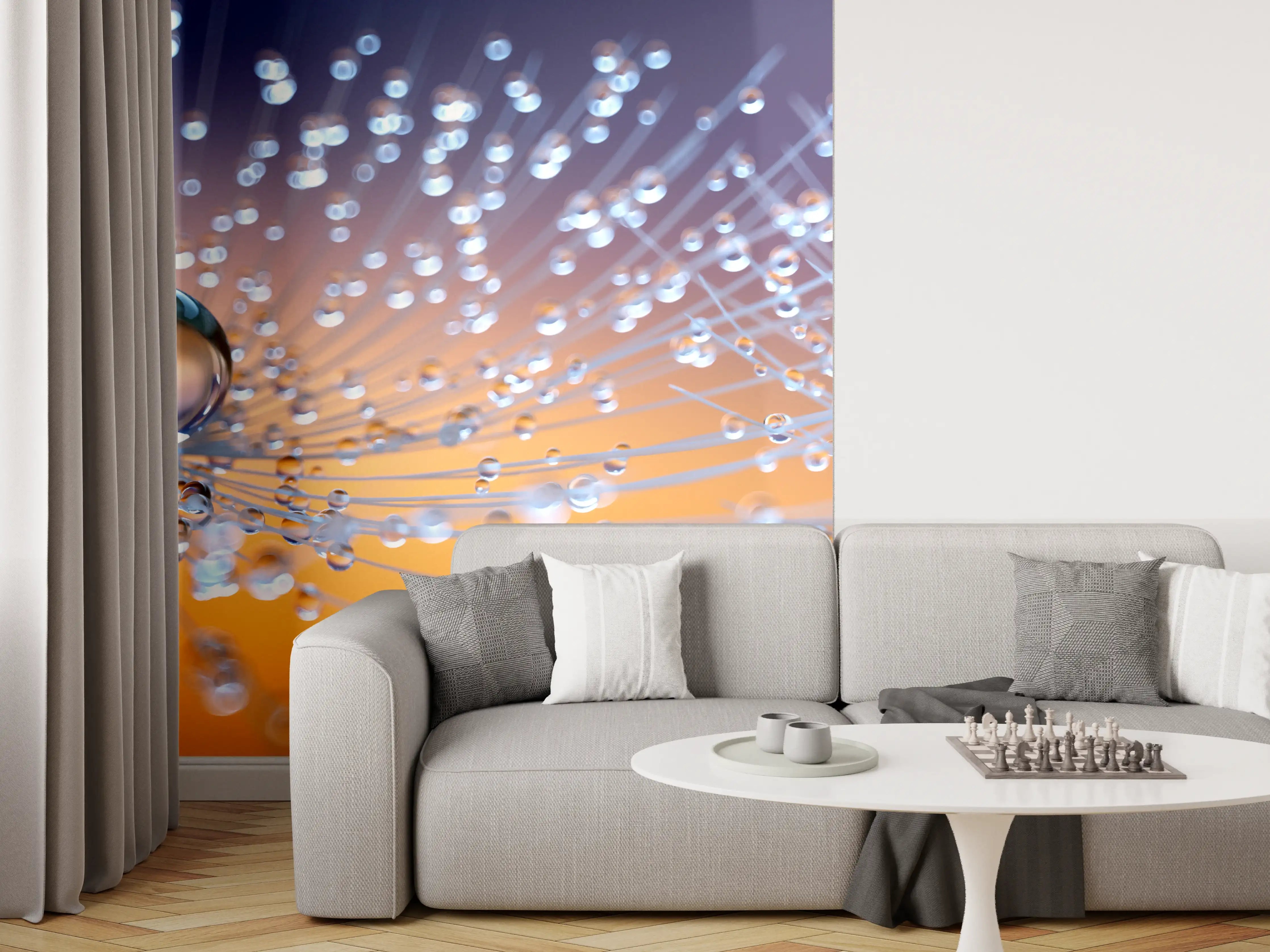 Wandverkleidung Wohnzimmer - Pusteblumen mit Tau