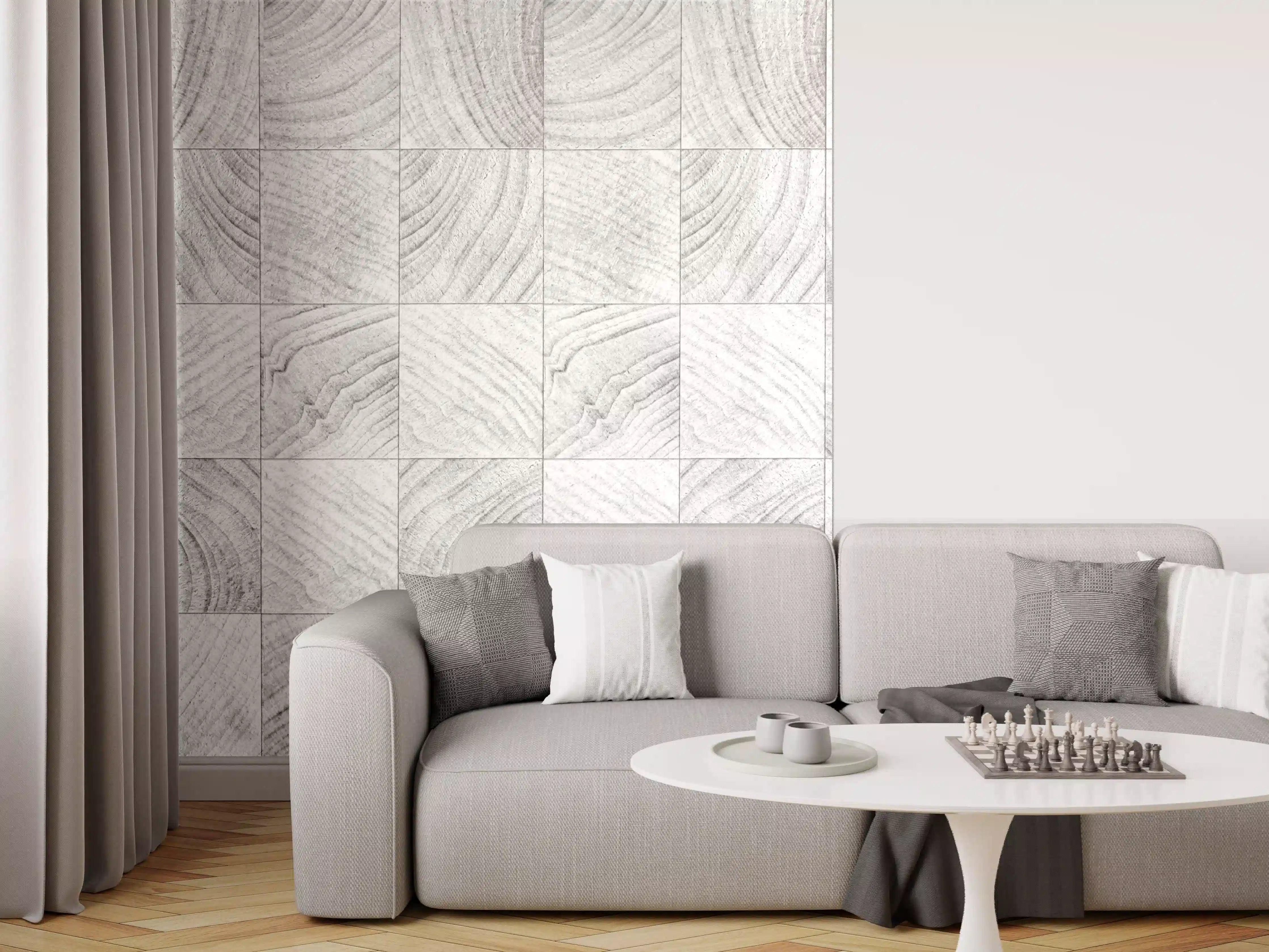 Wandverkleidung Wohnzimmer - Quadratische Holzartige Fliesen