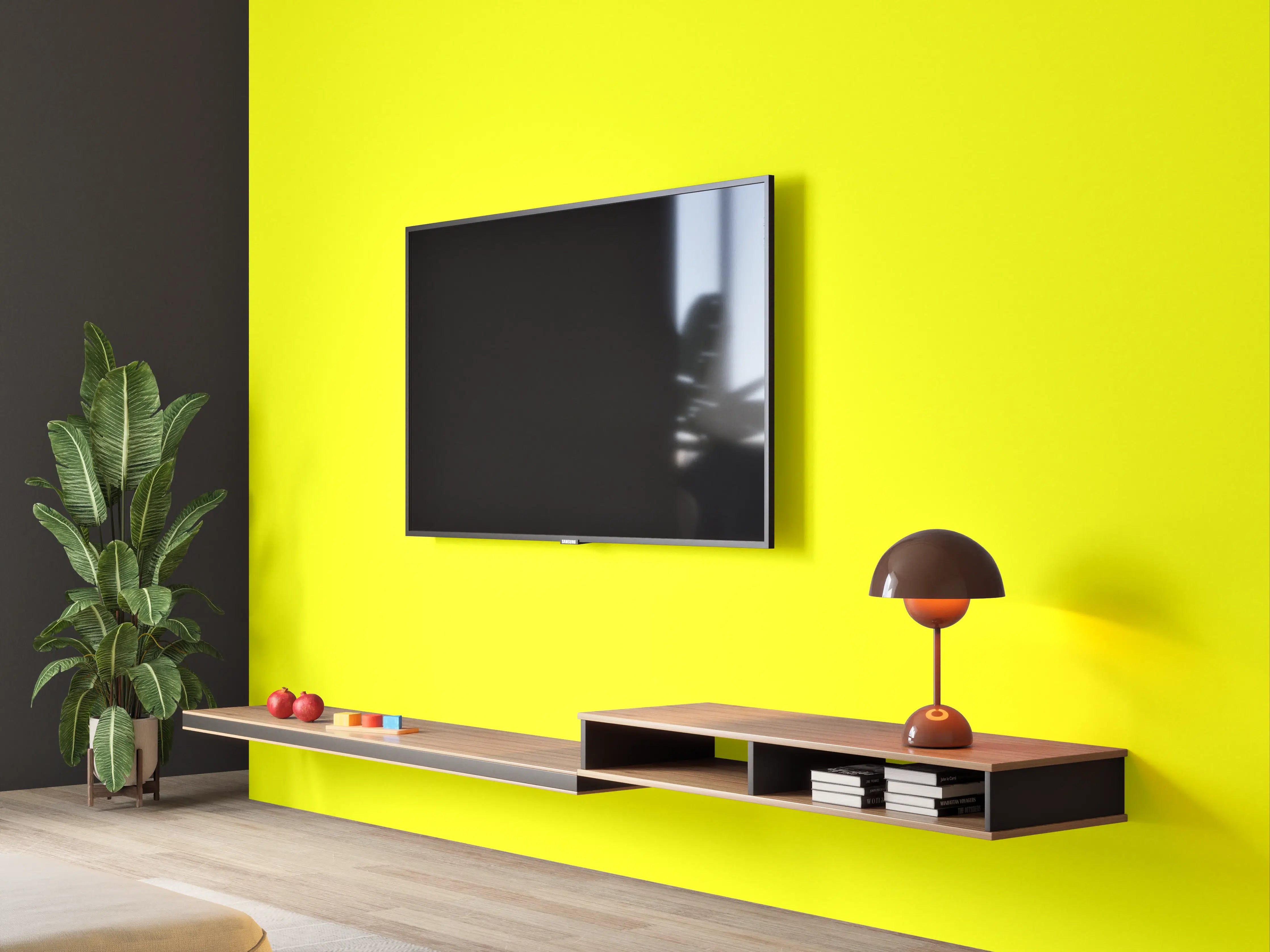 Wandverkleidung Wohnzimmer - RAL 1026 (leuchtendes Gelb)