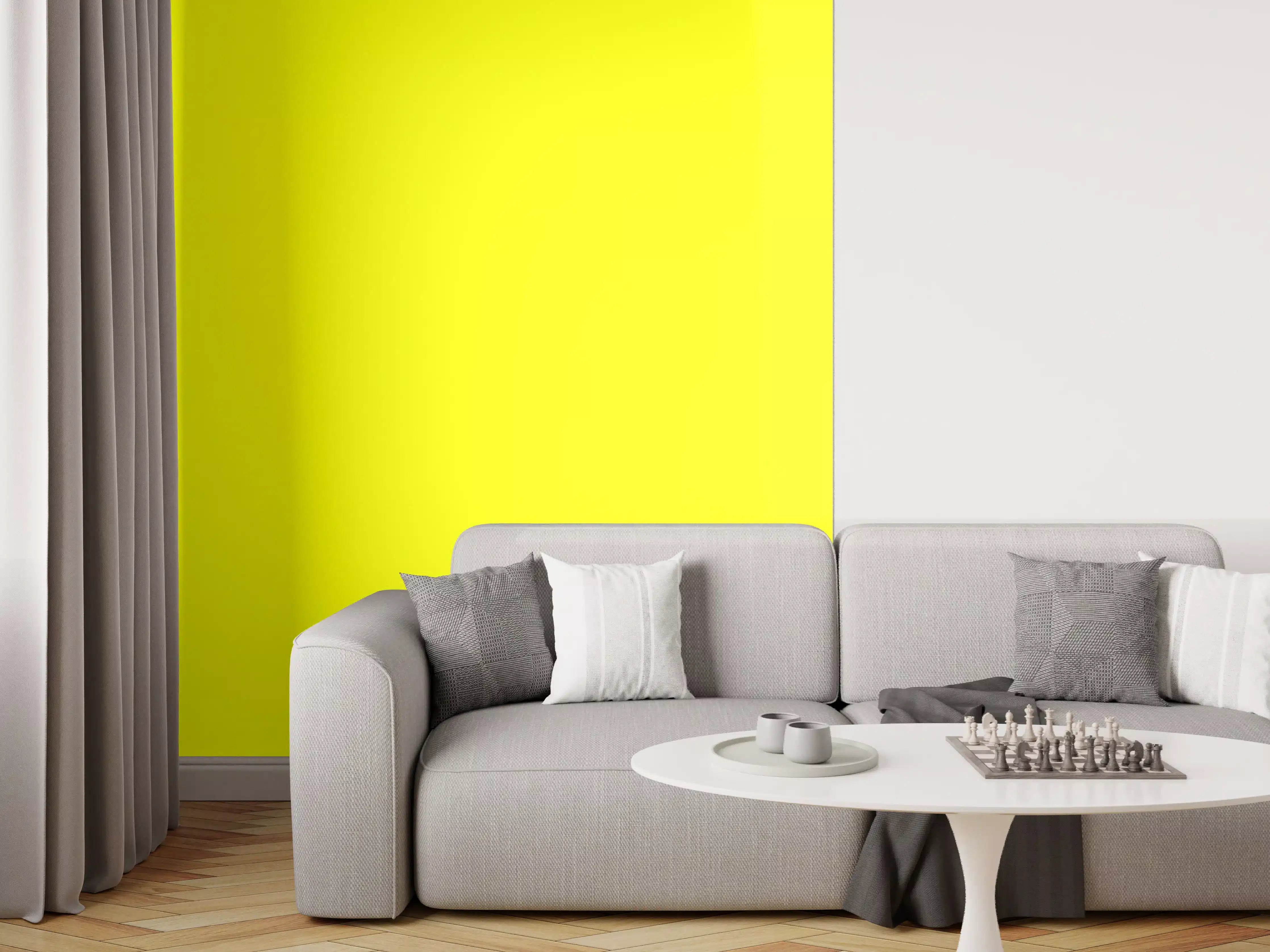 Wandverkleidung Wohnzimmer - RAL 1026 (leuchtendes Gelb)