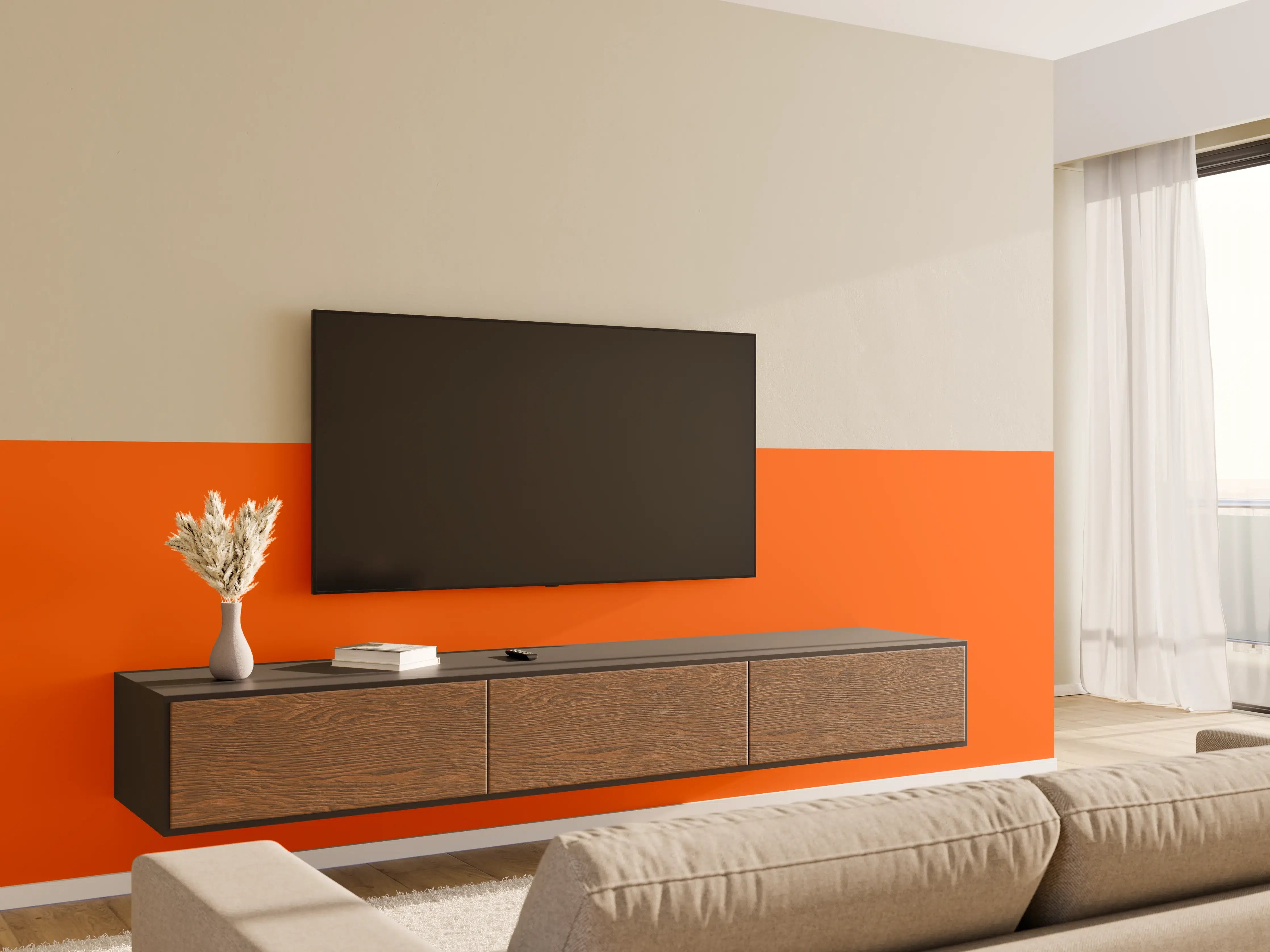 Wandverkleidung Wohnzimmer - RAL 2004 (Reines Orange)