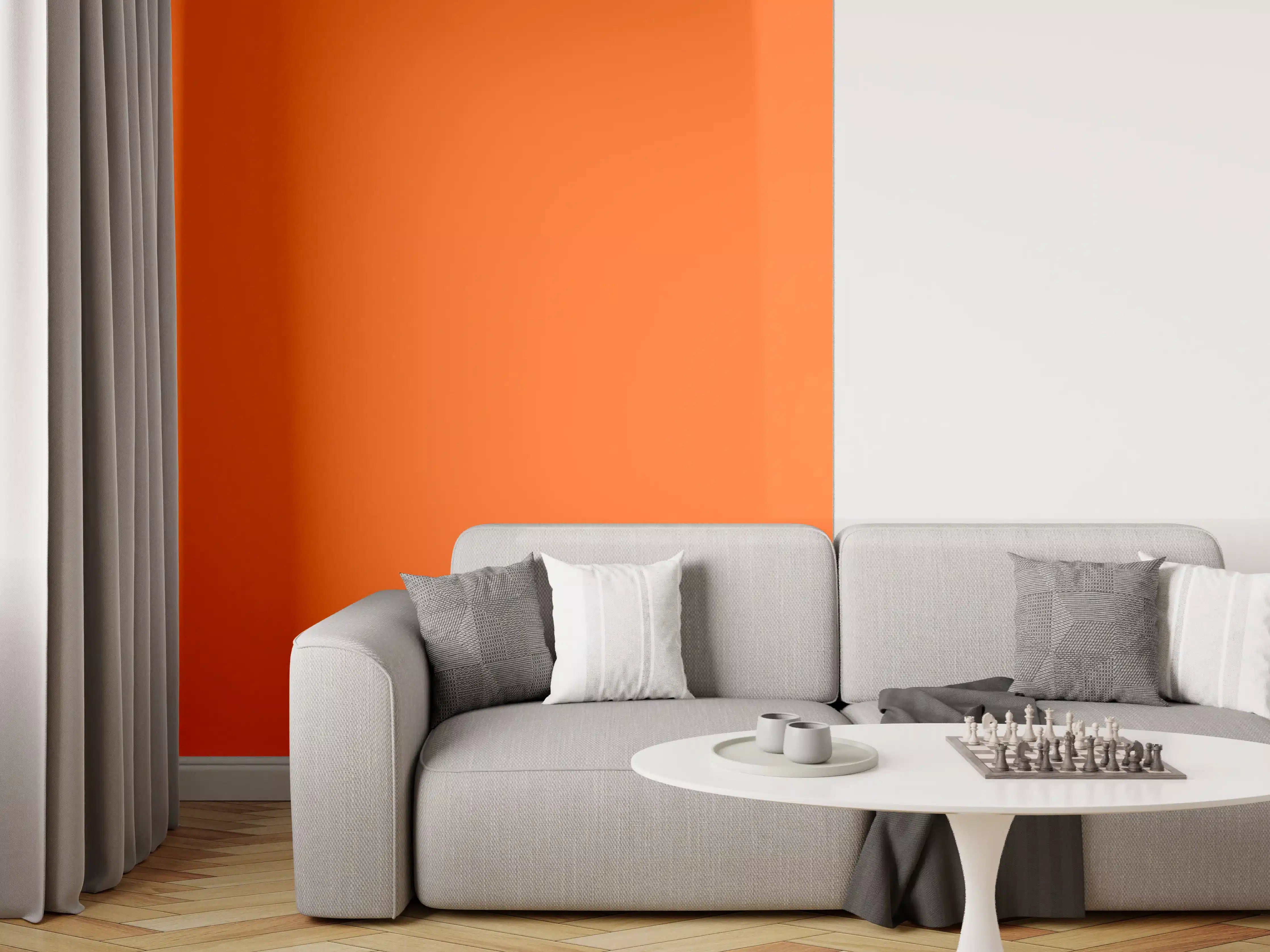 Wandverkleidung Wohnzimmer - RAL 2004 (Reines Orange)