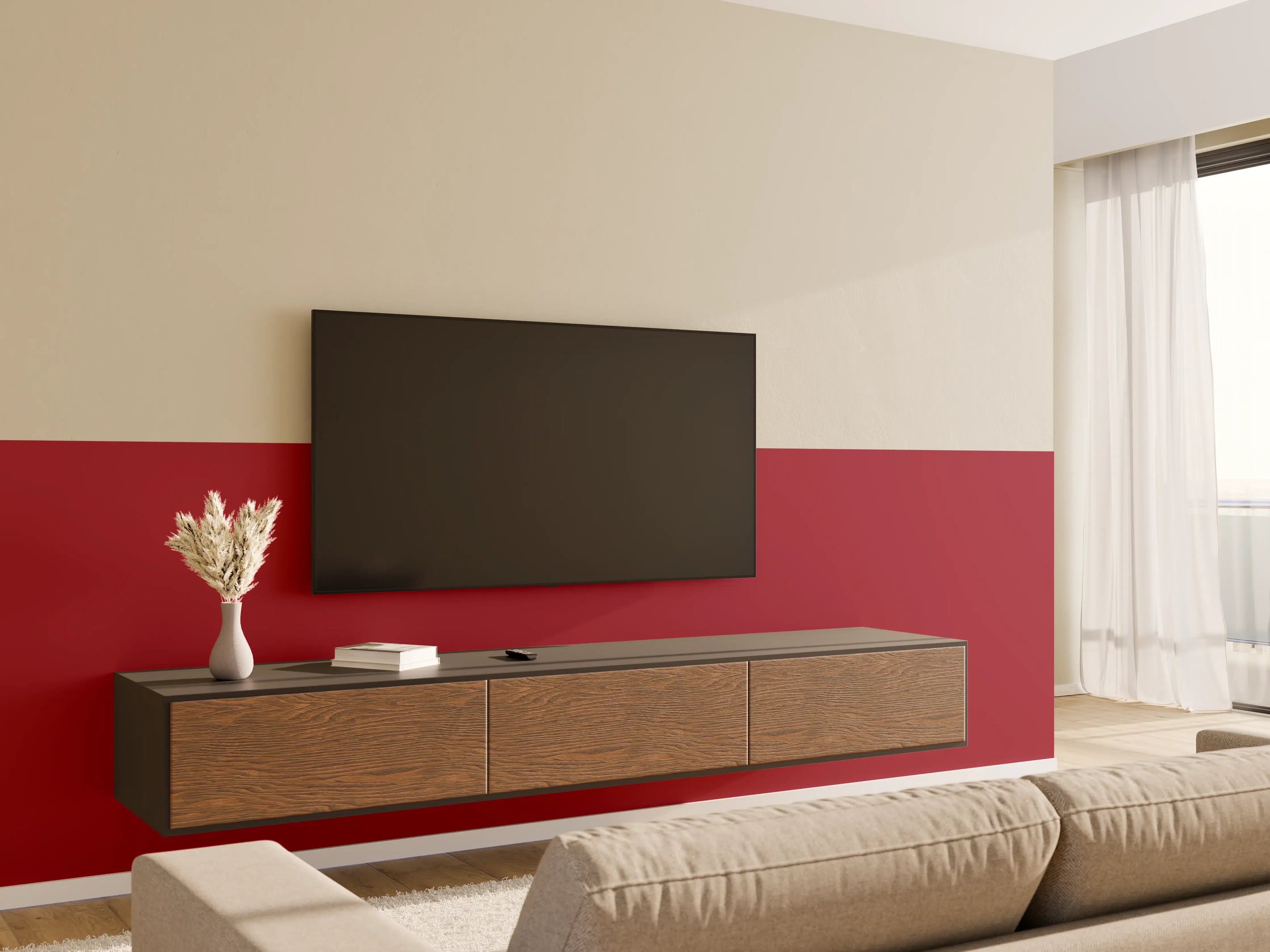 Wandverkleidung Wohnzimmer - RAL 3003 (Rubinrot)