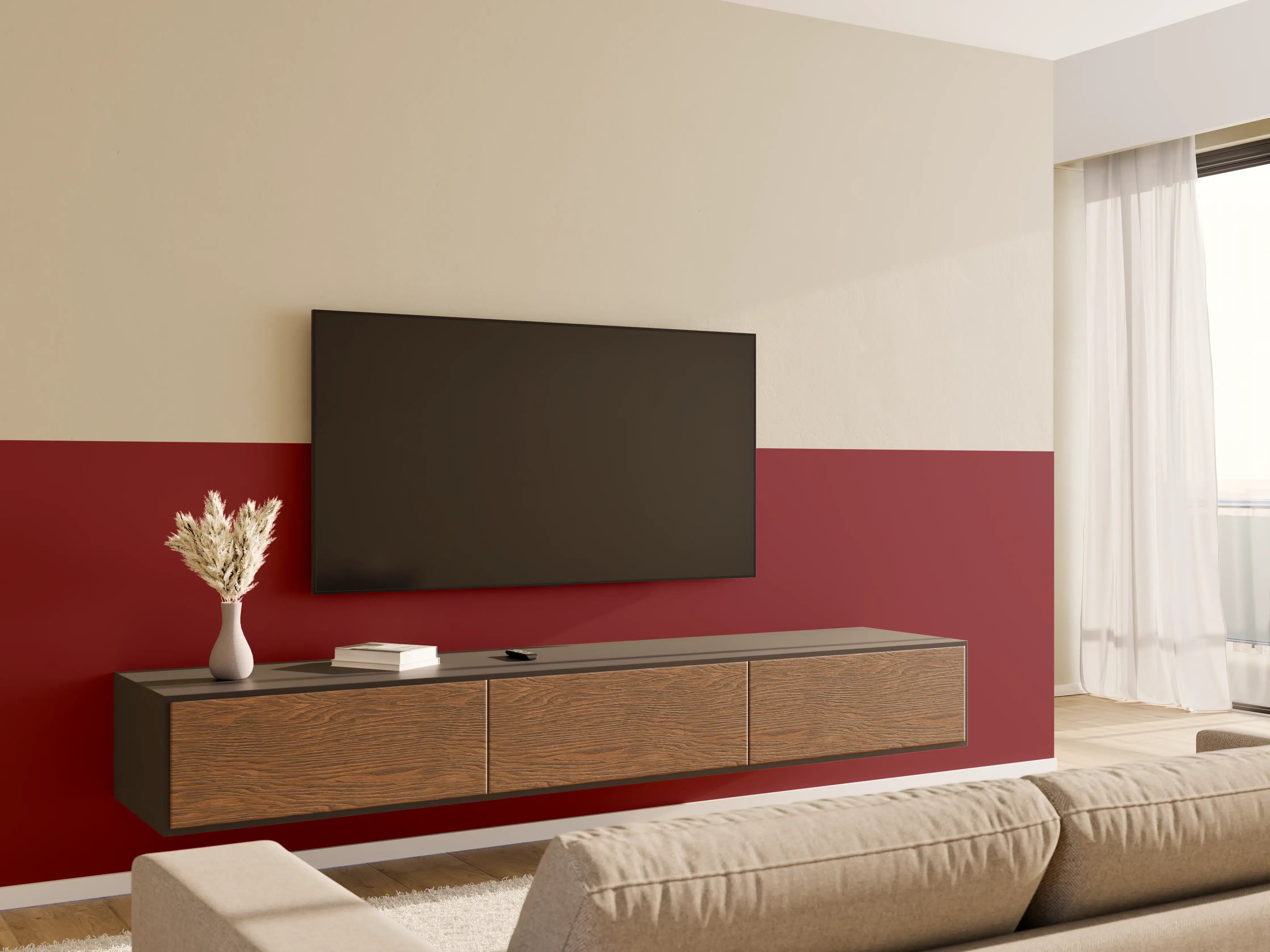 Wandverkleidung Wohnzimmer - RAL 3004 (Purpurrot)