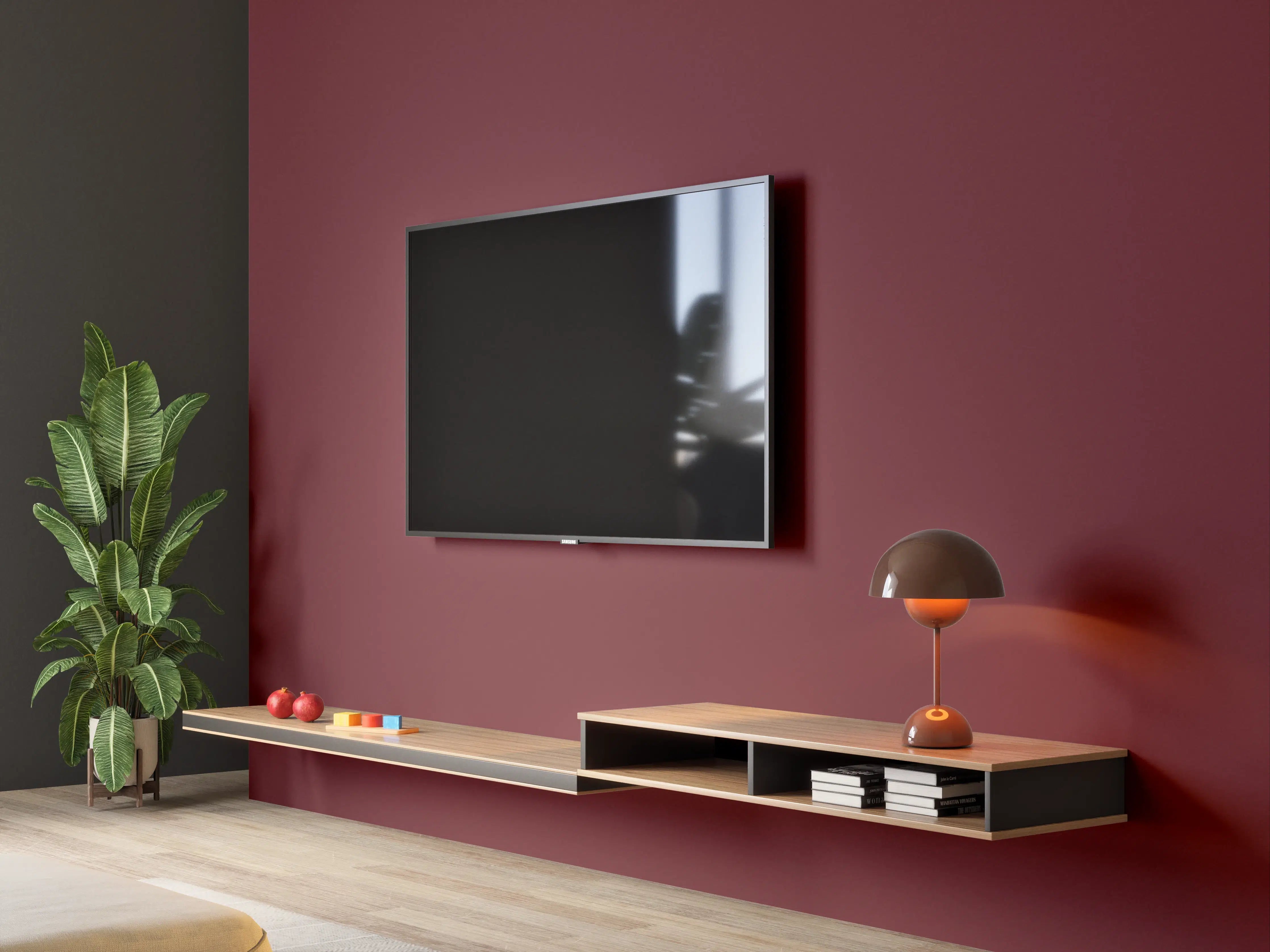 Wandverkleidung Wohnzimmer - RAL 3005 (Weinrot)