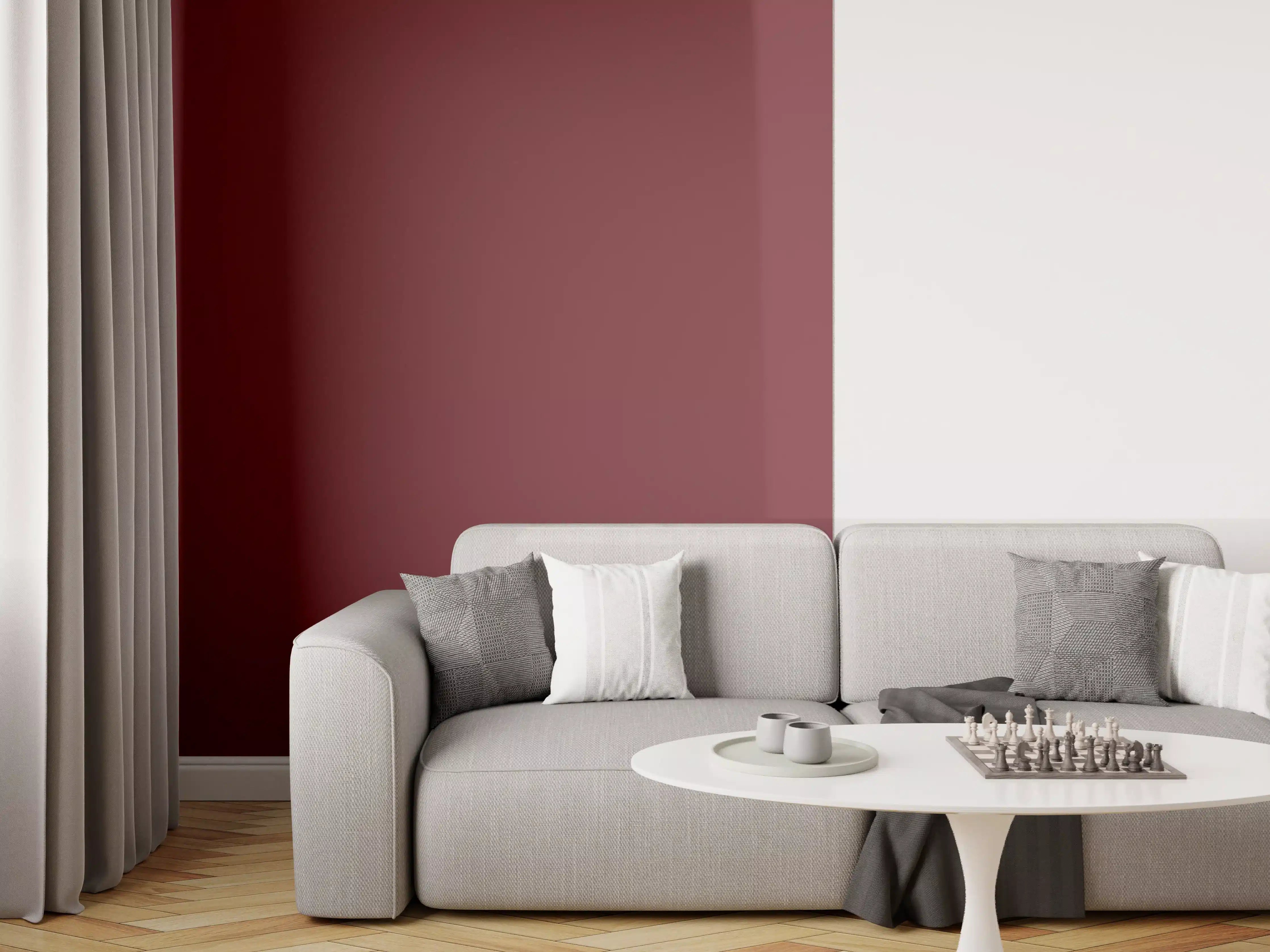 Wandverkleidung Wohnzimmer - RAL 3005 (Weinrot)