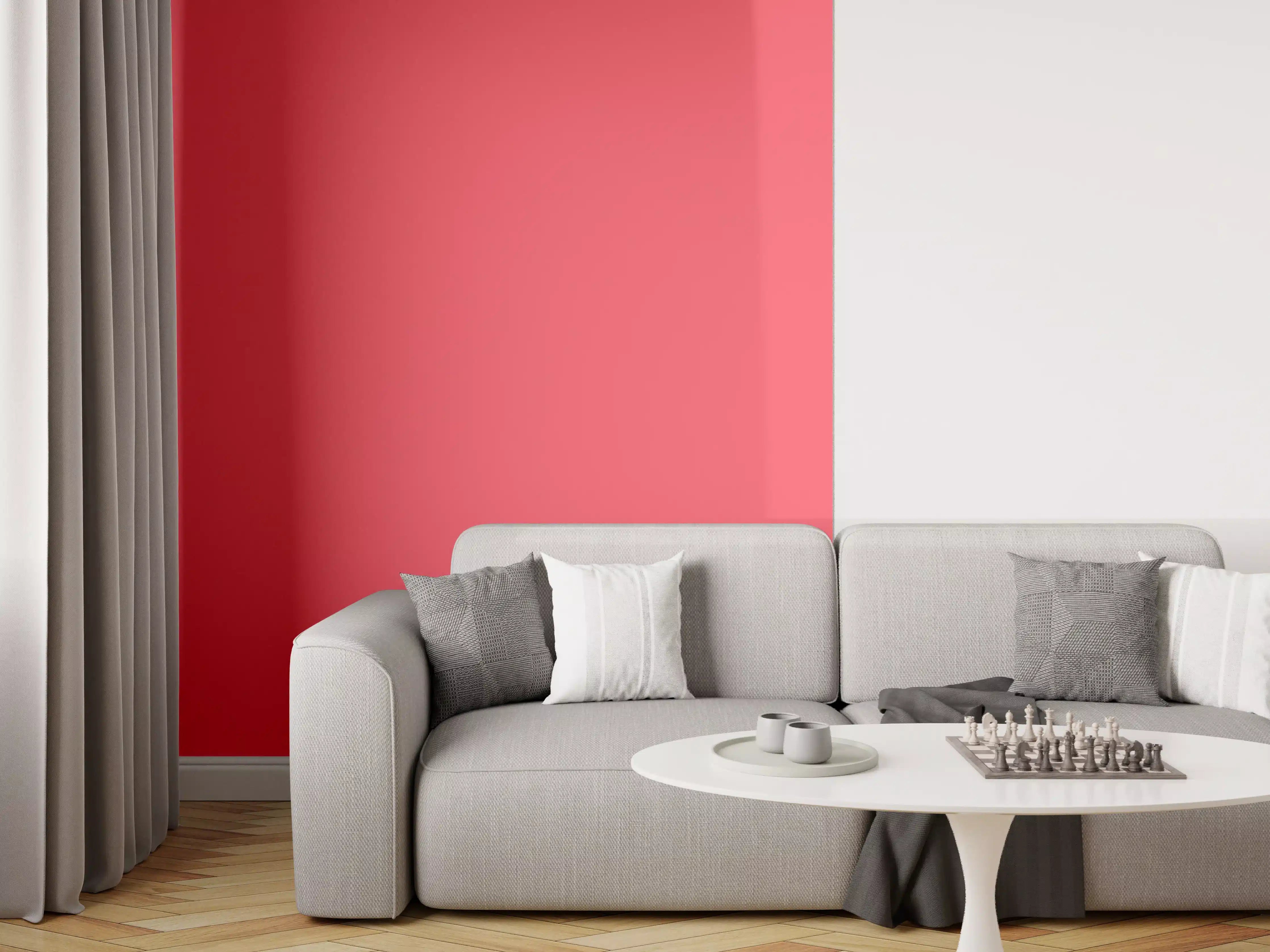Wandverkleidung Wohnzimmer - RAL 3018 (erdbeerrot)