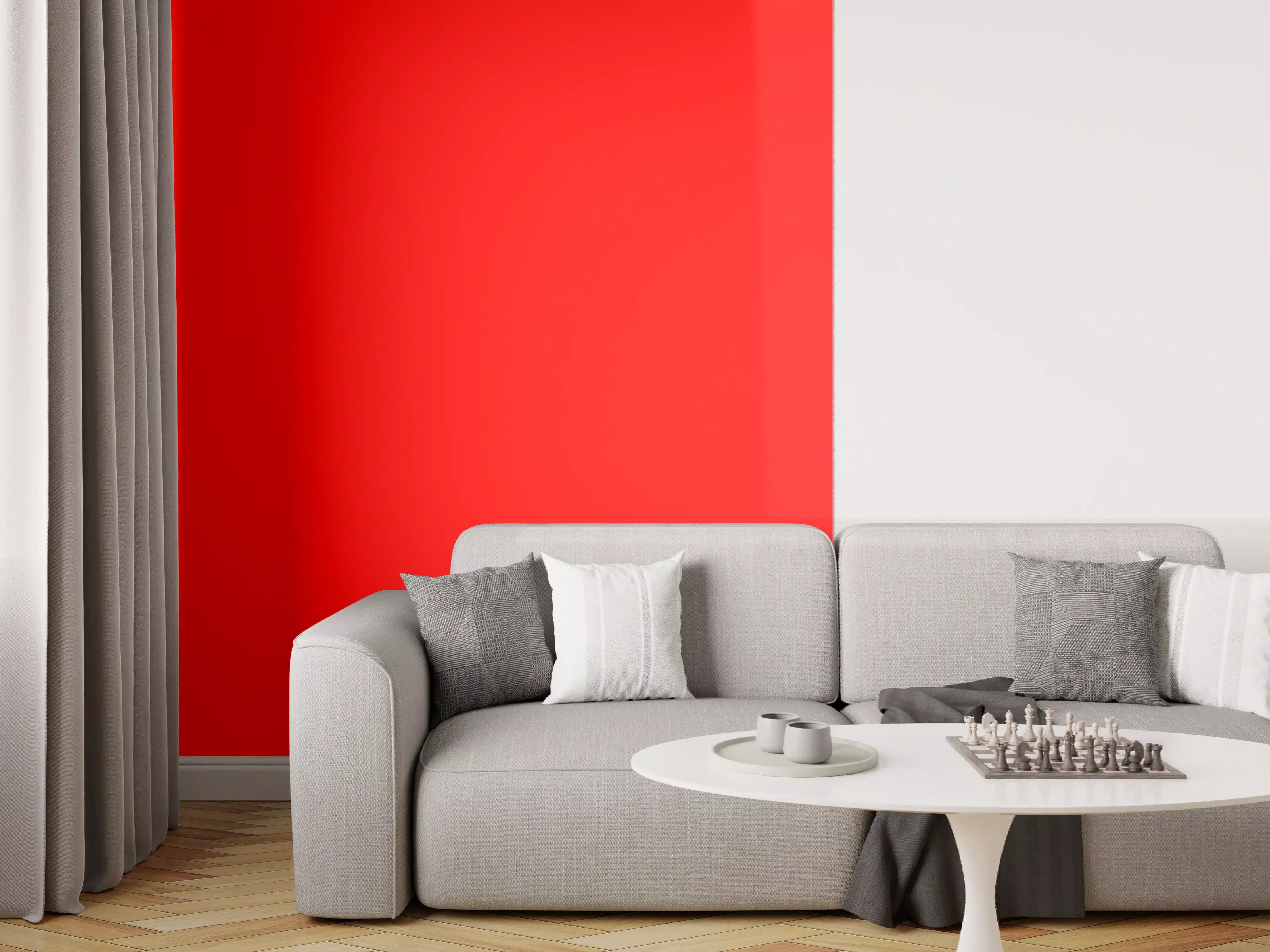 Wandverkleidung Wohnzimmer - RAL 3024 (leuchtendes Rot)