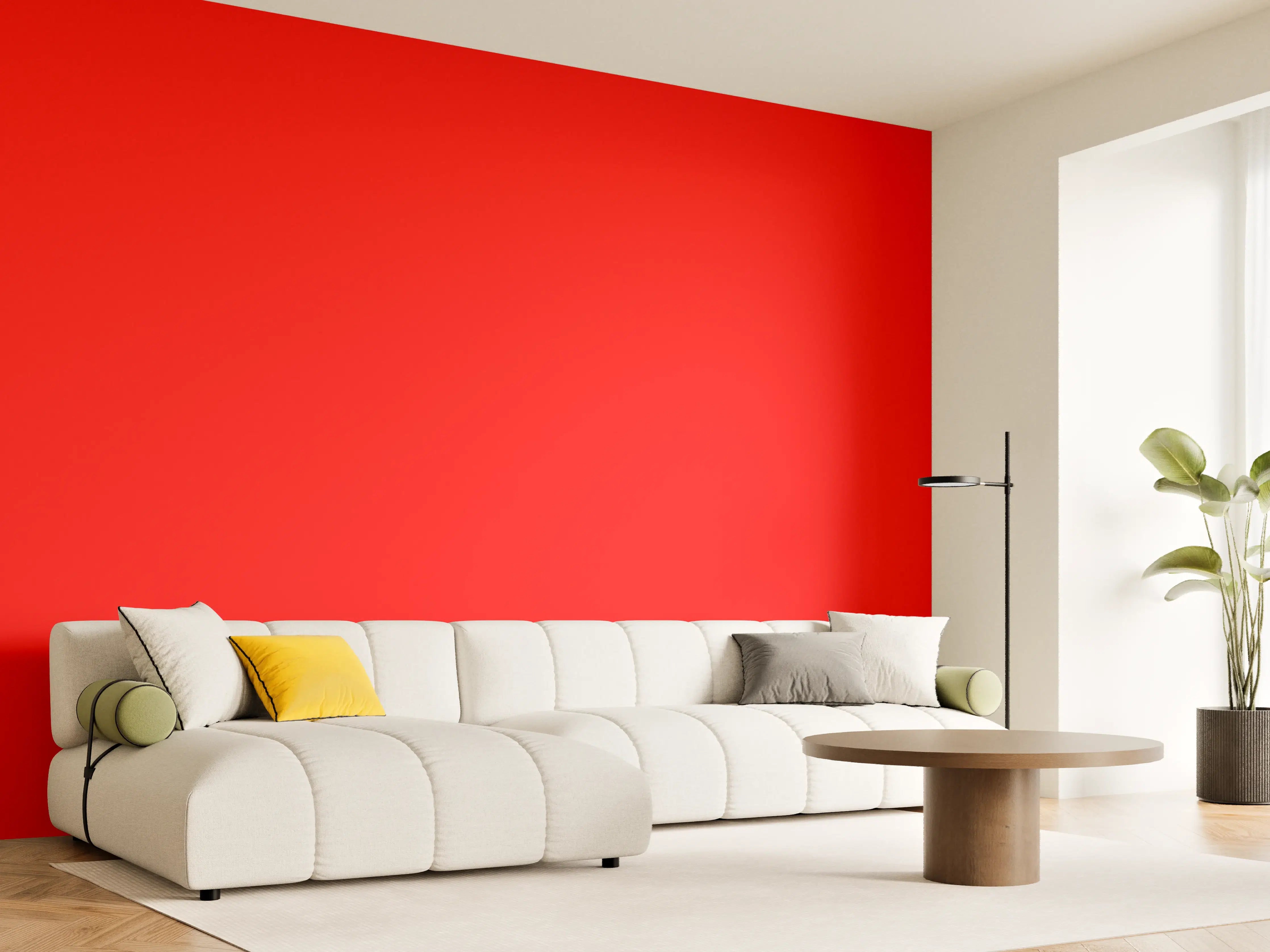Wandverkleidung Wohnzimmer - RAL 3024 (leuchtendes Rot)
