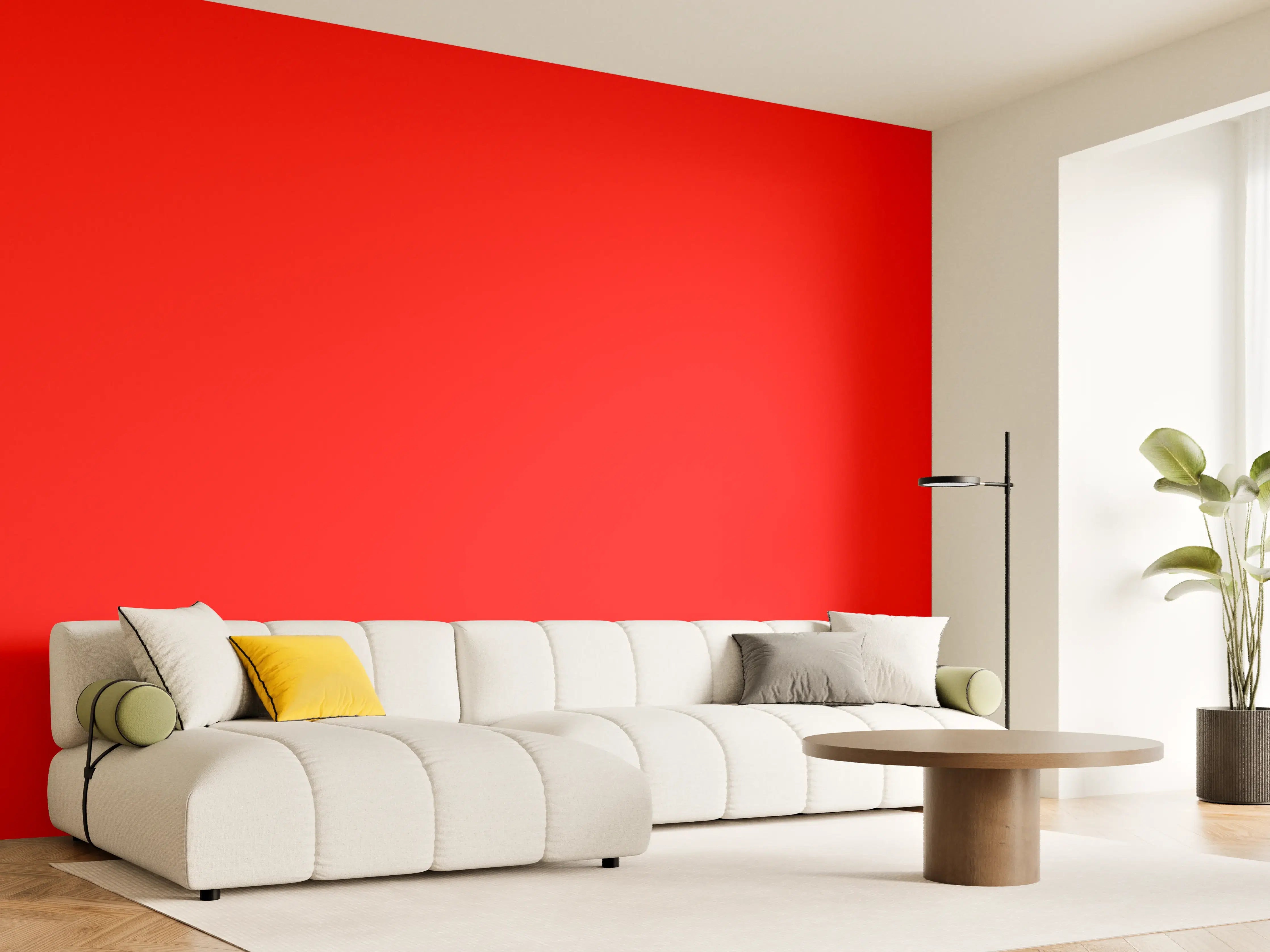 Wandverkleidung Wohnzimmer - RAL 3026 (leuchtendes Hellrot)