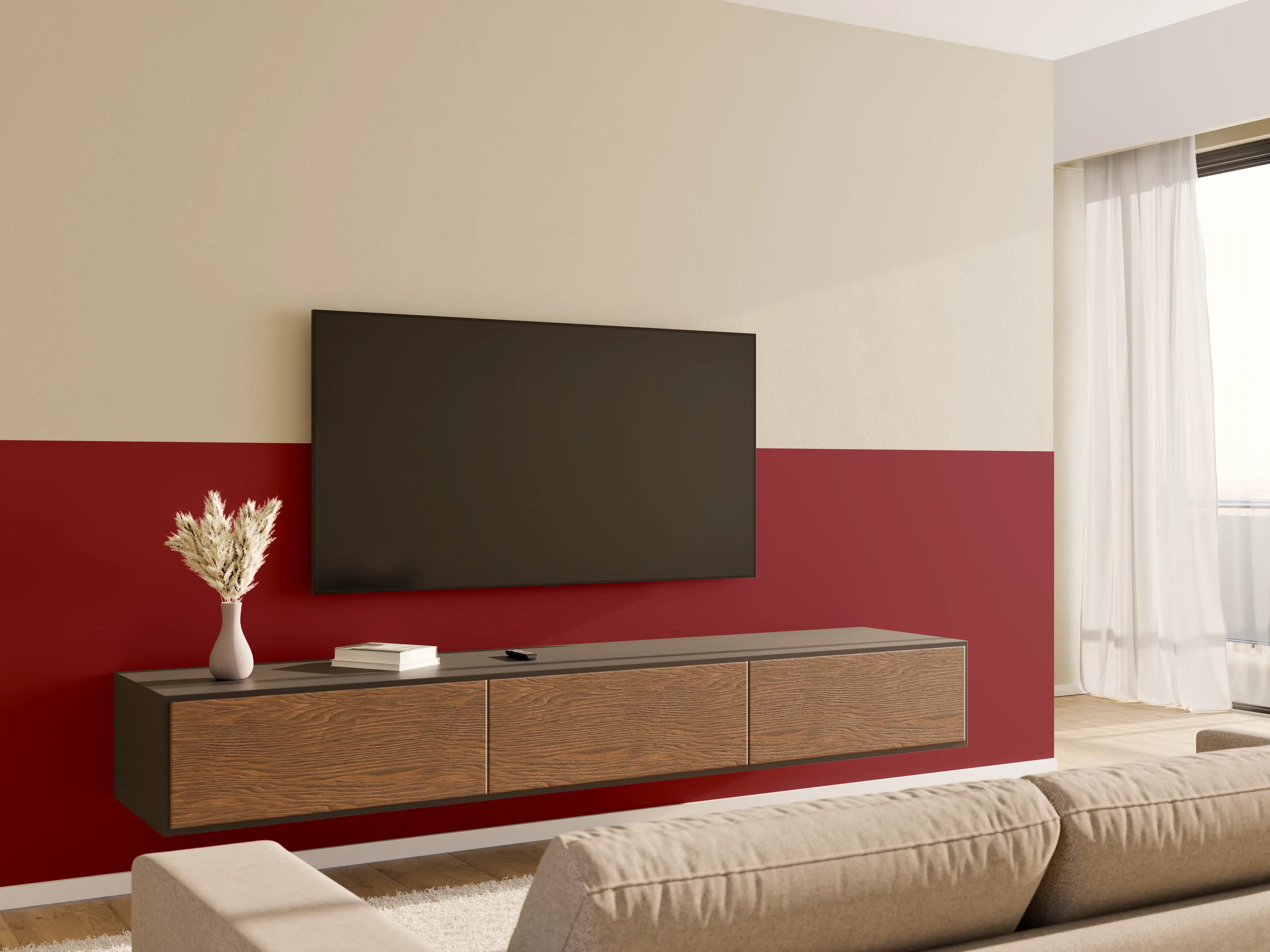 Wandverkleidung Wohnzimmer - RAL 3032 (Perlrubinrot)