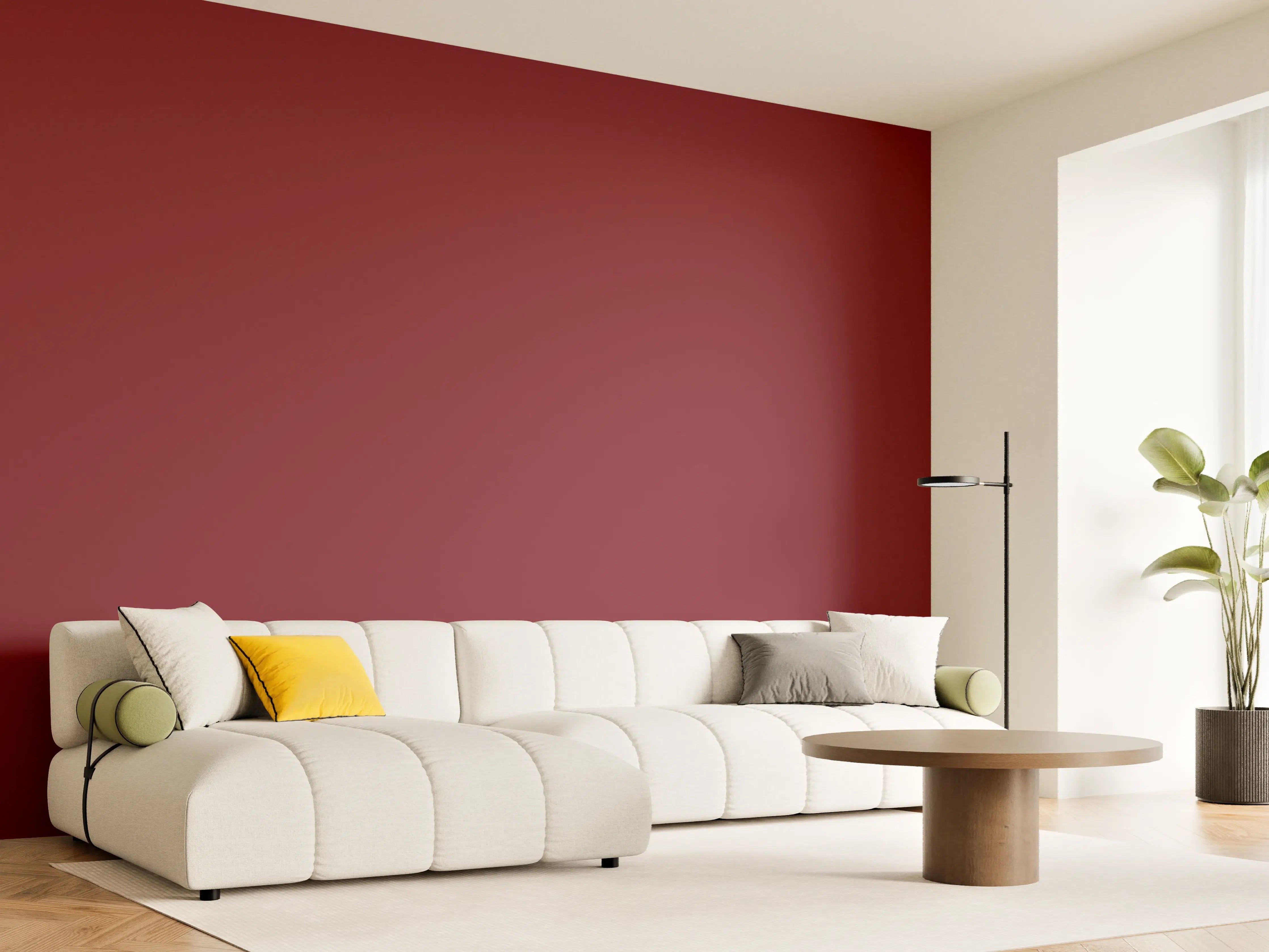 Wandverkleidung Wohnzimmer - RAL 3032 (Perlrubinrot)