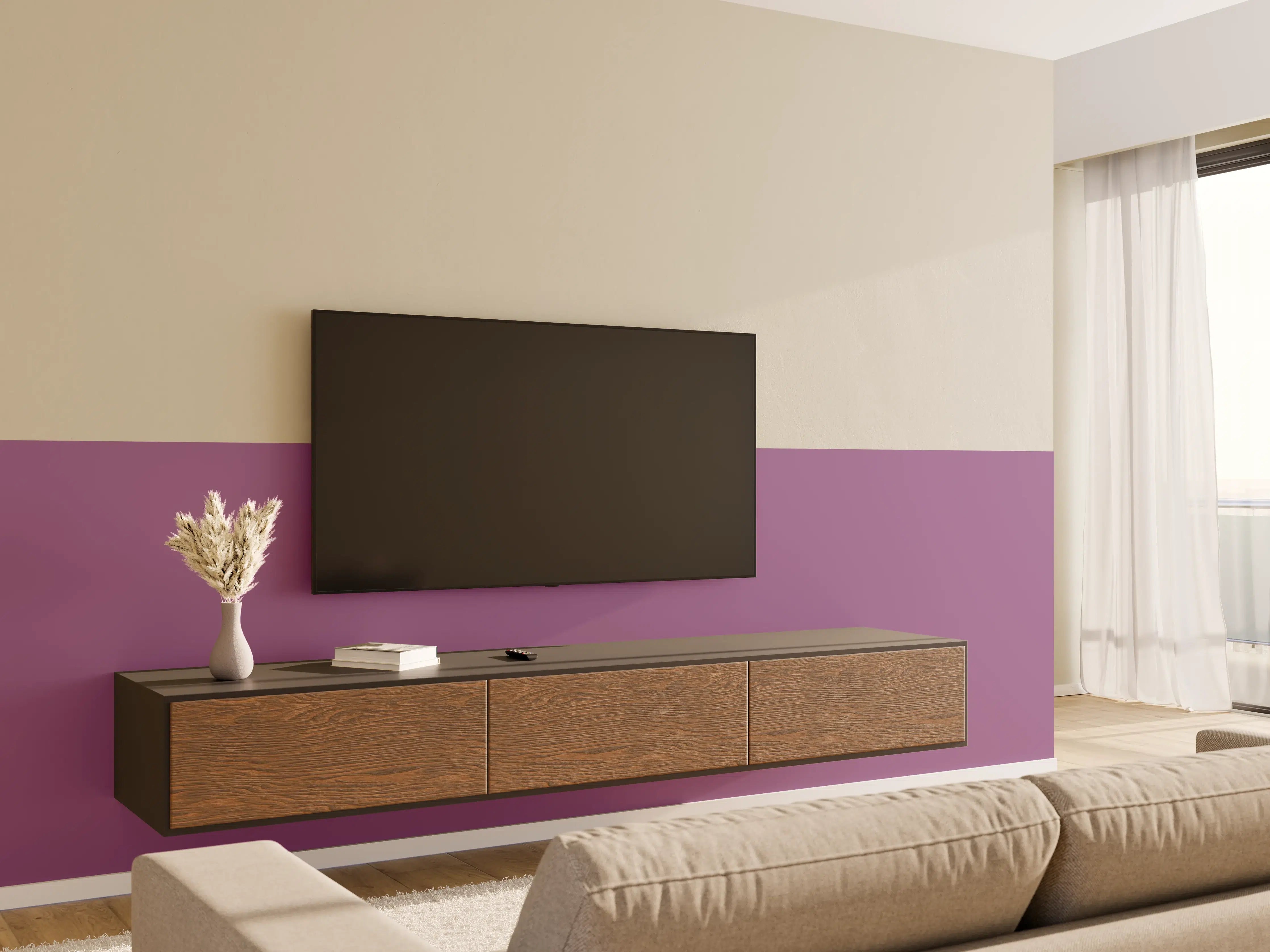 Wandverkleidung Wohnzimmer - RAL 4001 (Rotflieder)