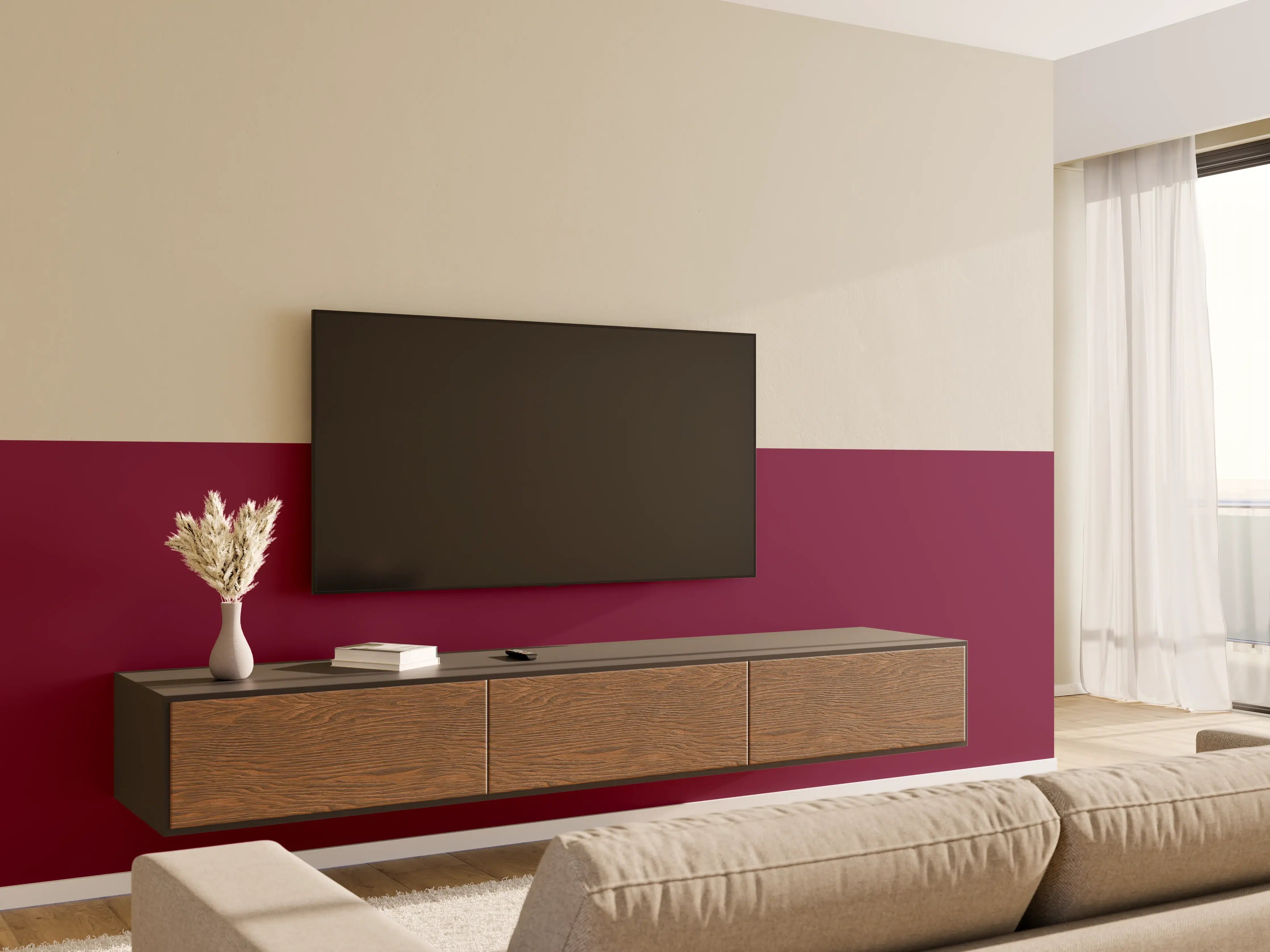 Wandverkleidung Wohnzimmer - RAL 4004 (Weinrotviolett)
