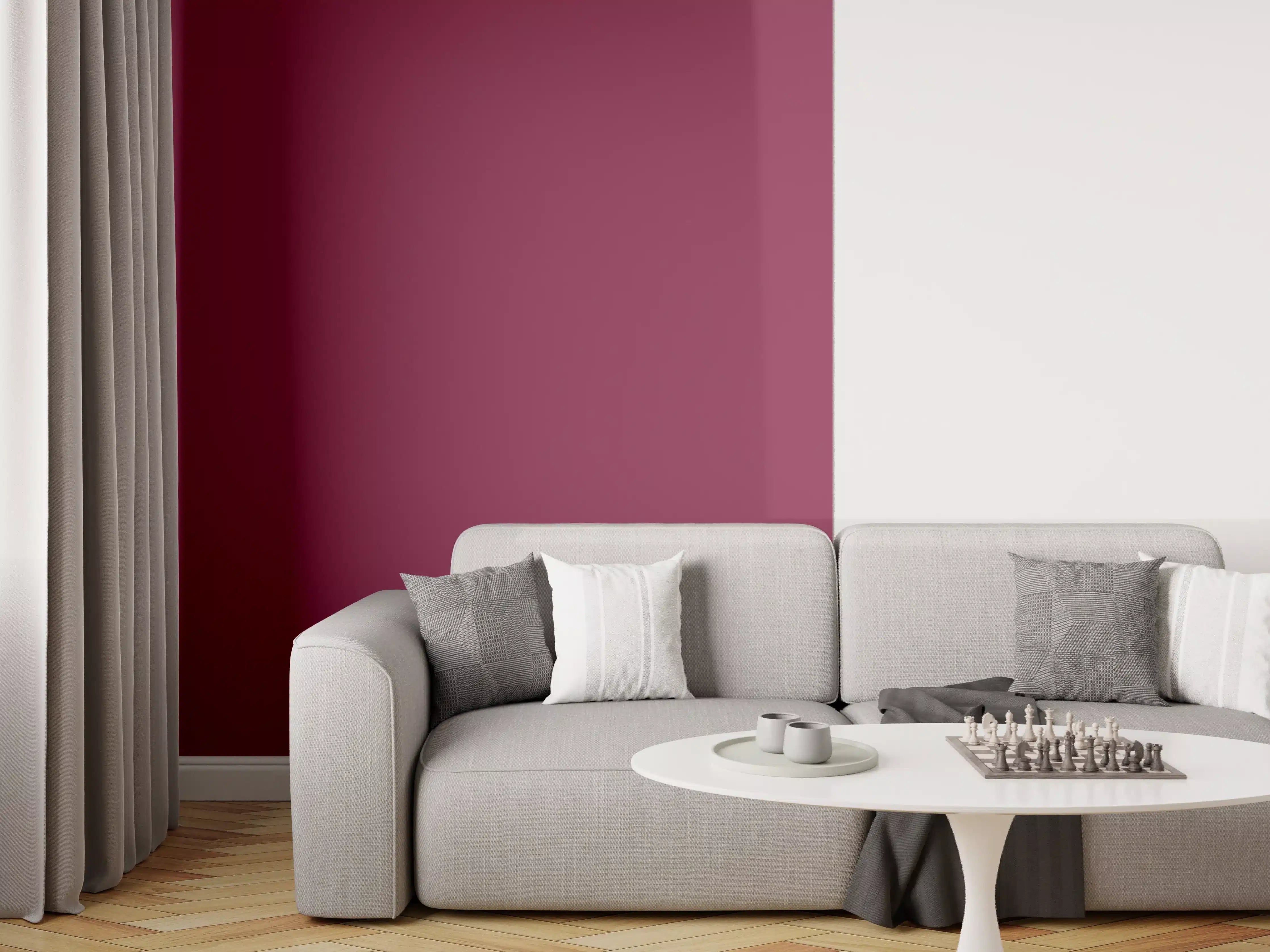 Wandverkleidung Wohnzimmer - RAL 4004 (Weinrotviolett)