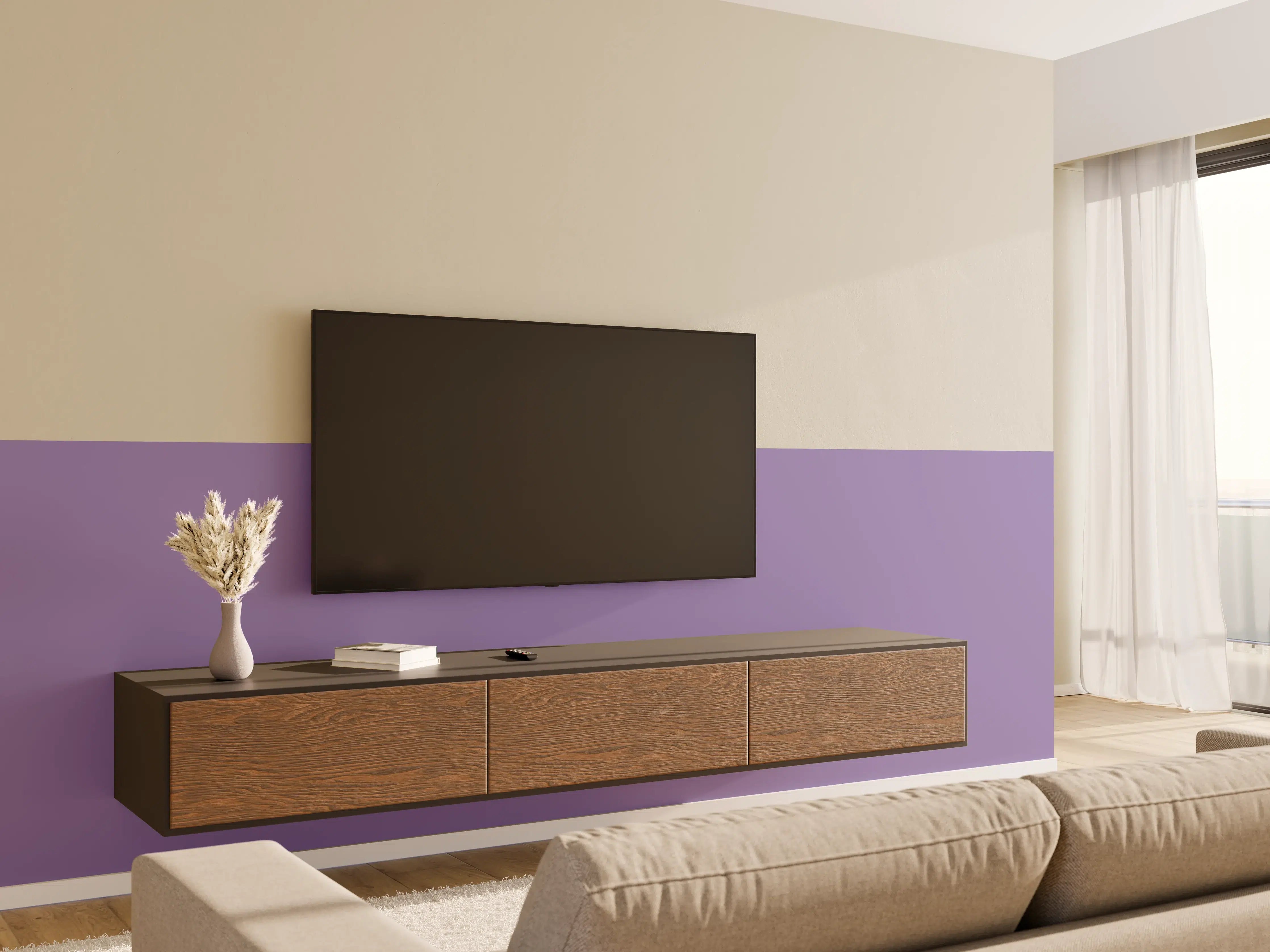 Wandverkleidung Wohnzimmer - RAL 4011 (Perlviolett)