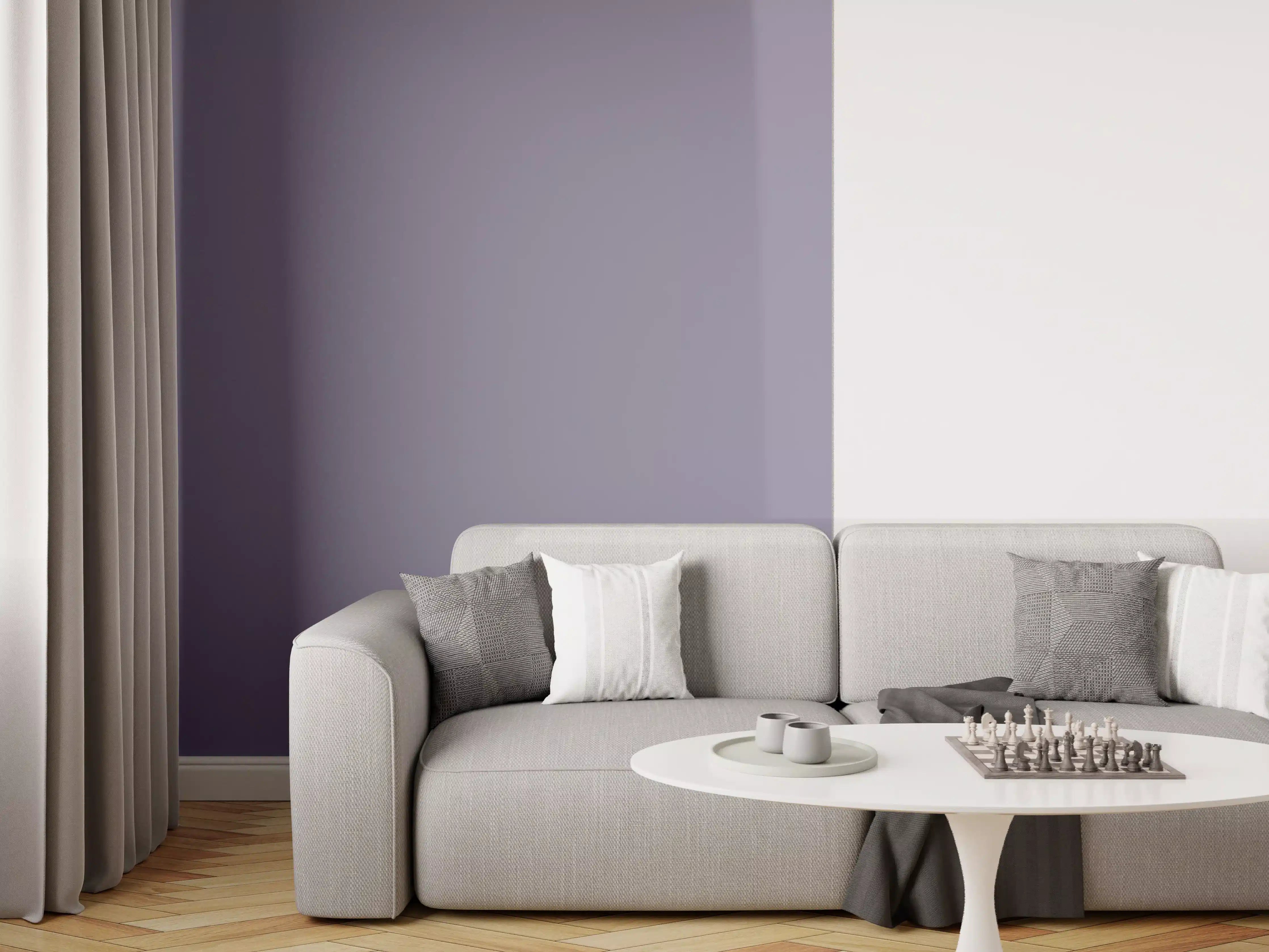 Wandverkleidung Wohnzimmer - RAL 4012 (Perlbrombeere)