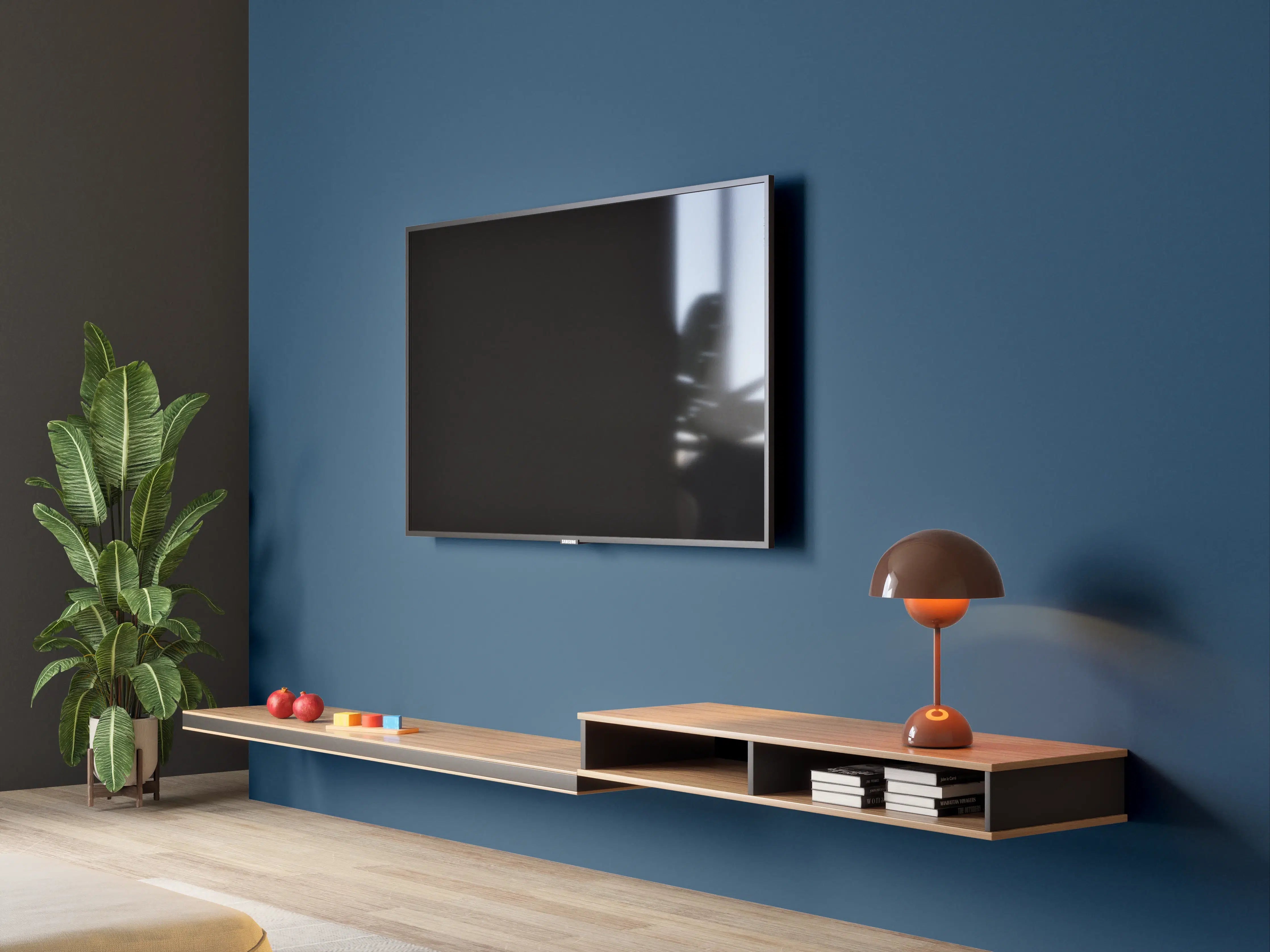 Wandverkleidung Wohnzimmer - RAL 5001 (Grünblau)