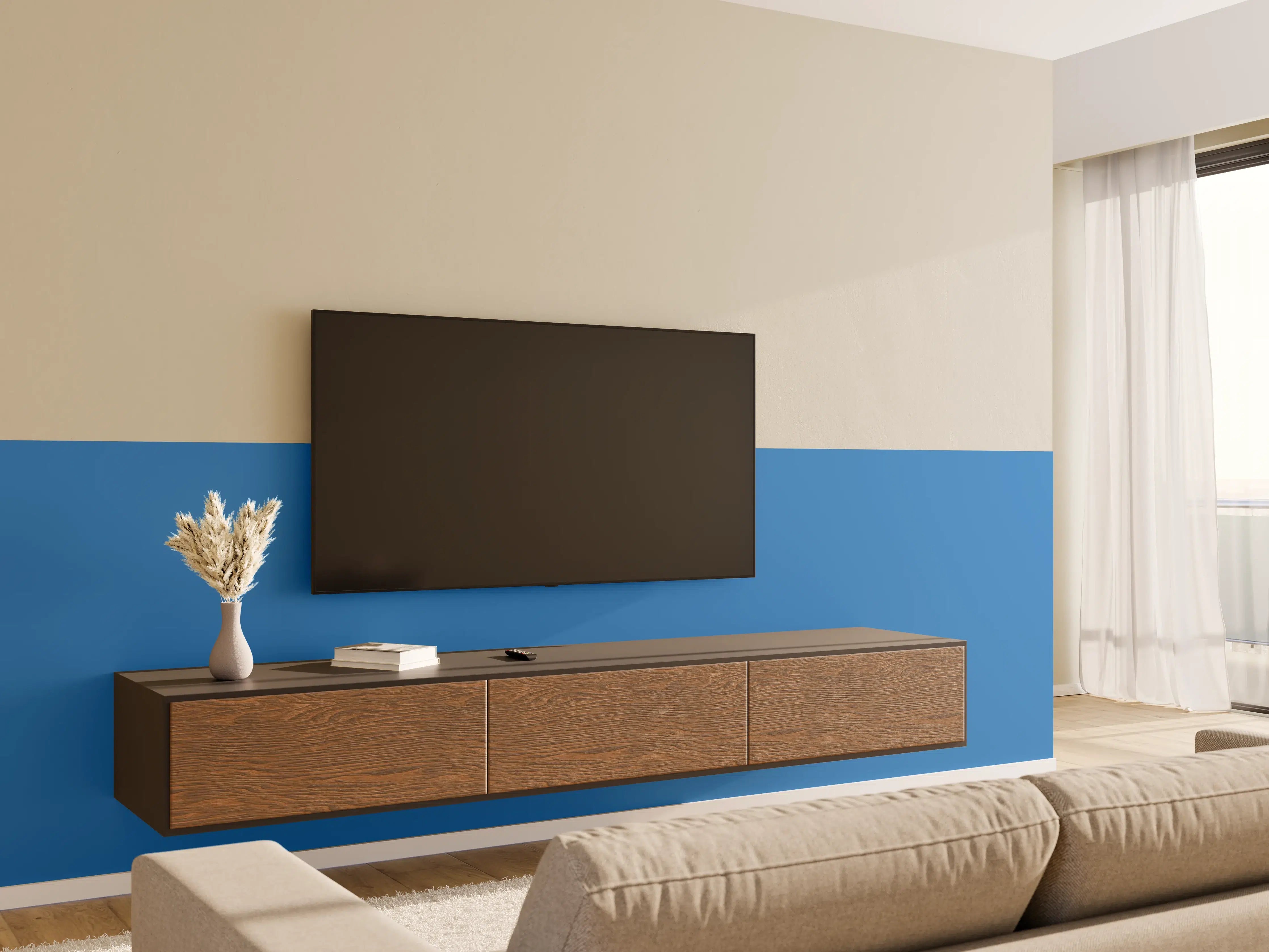 Wandverkleidung Wohnzimmer - RAL 5015 (Himmelblau)