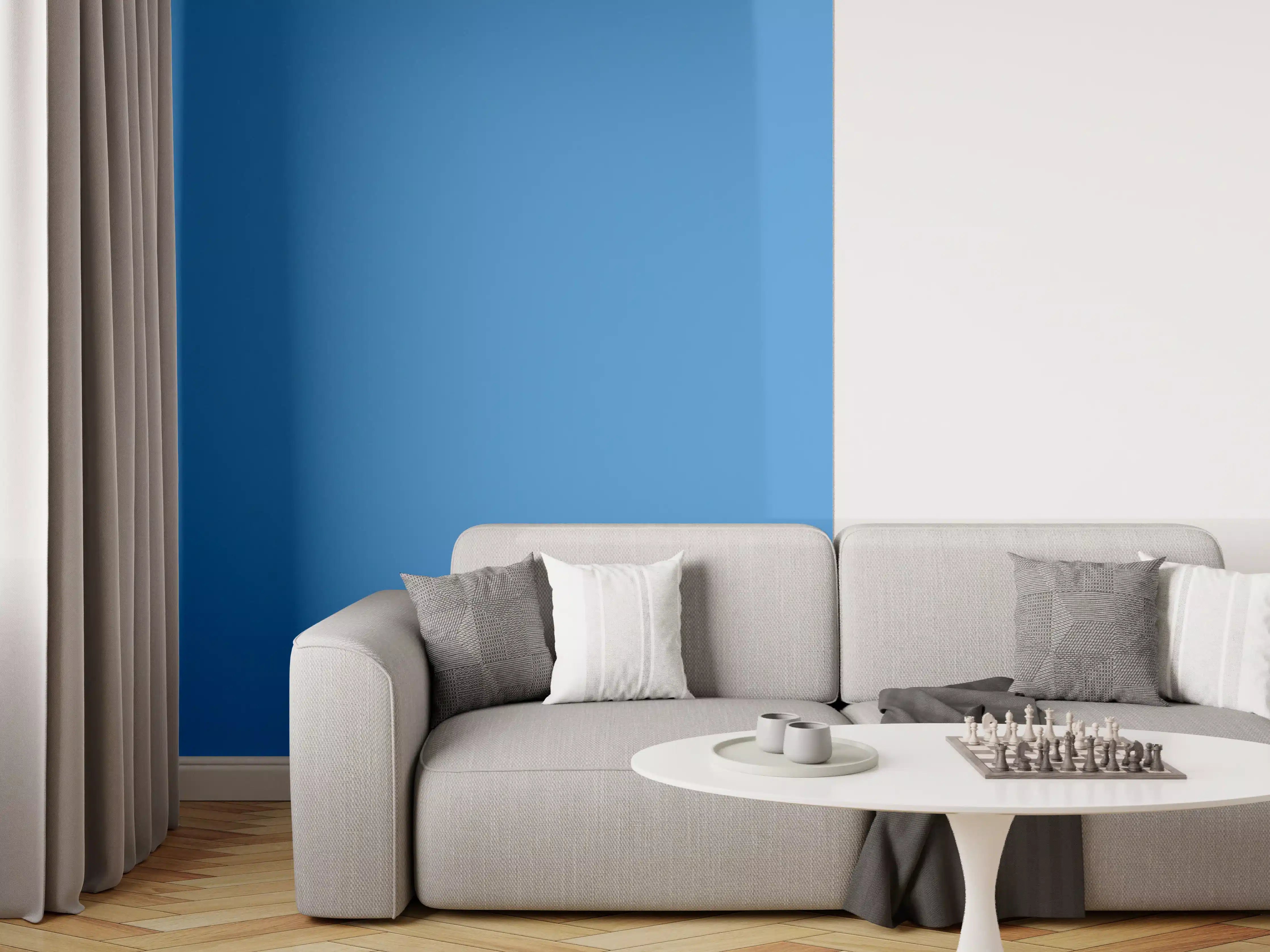 Wandverkleidung Wohnzimmer - RAL 5015 (Himmelblau)