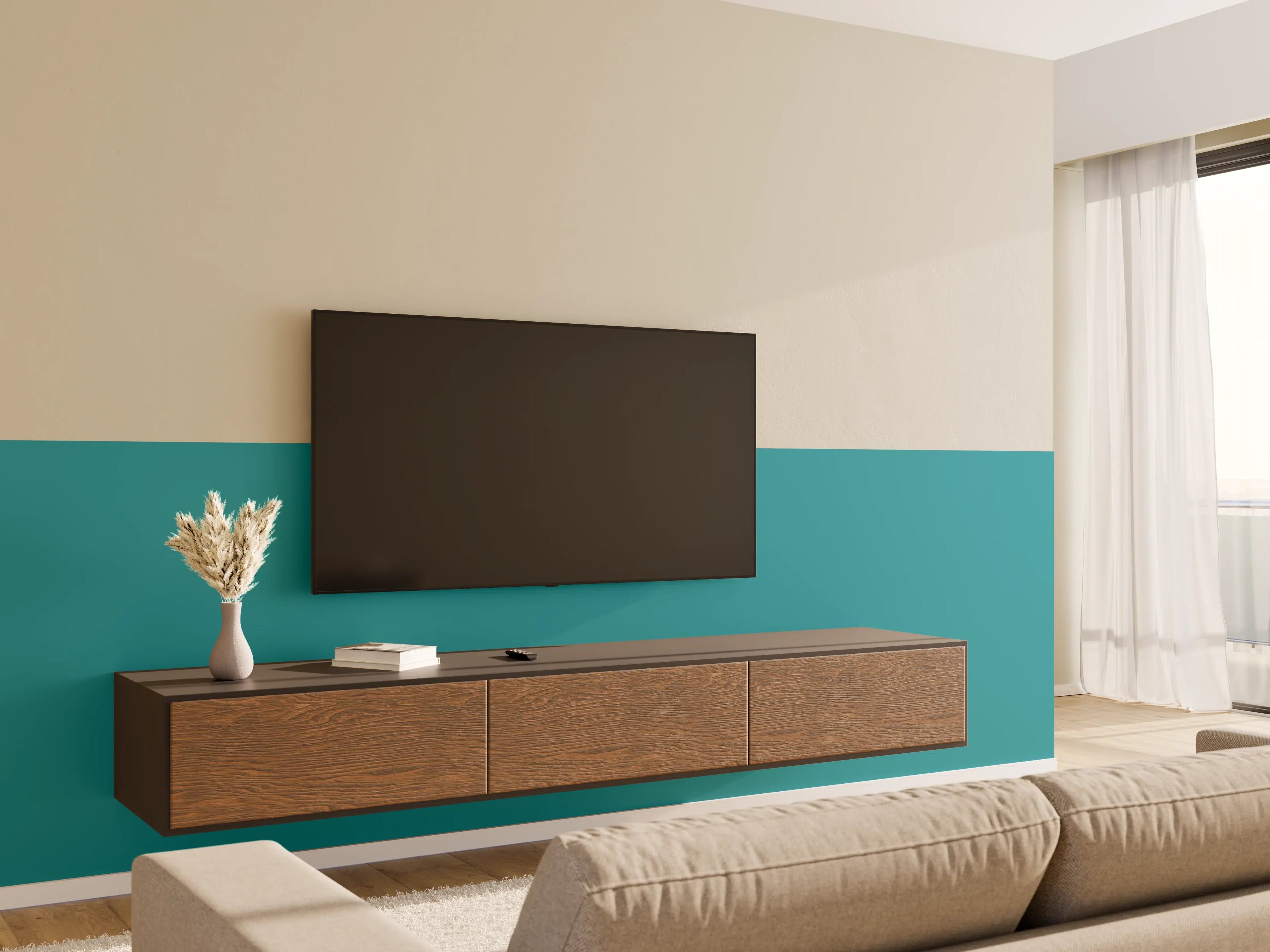 Wandverkleidung Wohnzimmer - RAL 5018 (Türkisblau)