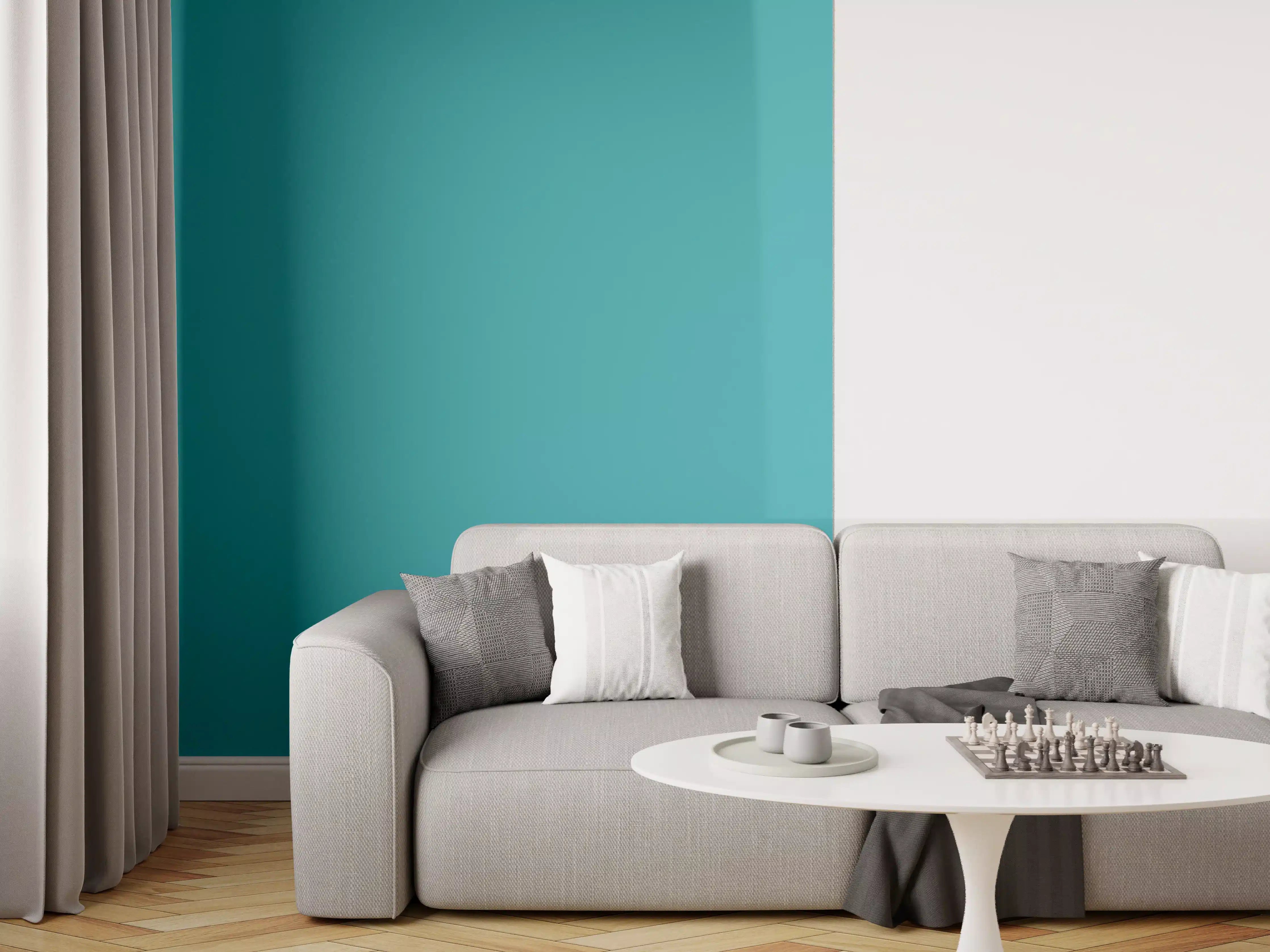 Wandverkleidung Wohnzimmer - RAL 5018 (Türkisblau)