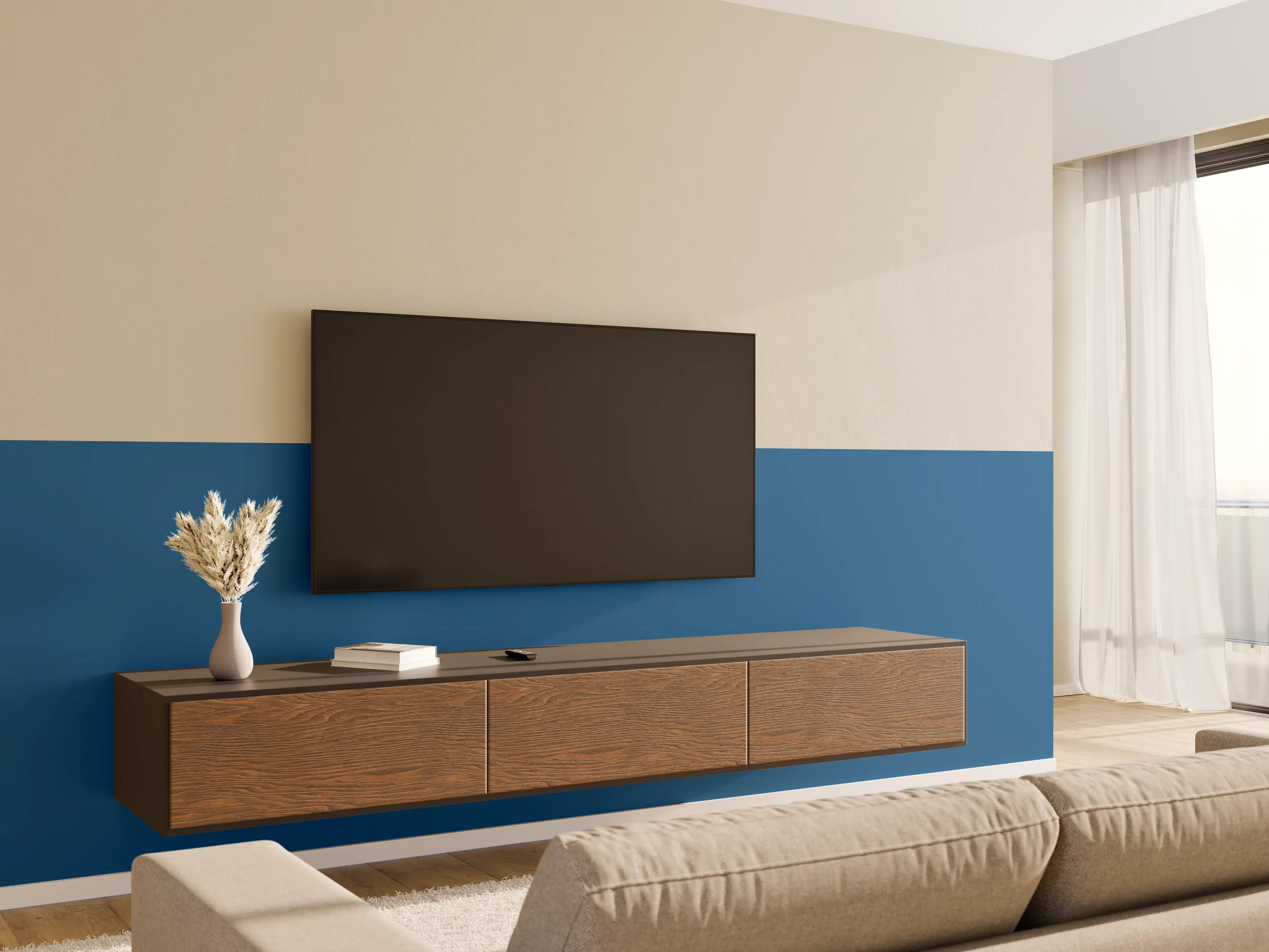 Wandverkleidung Wohnzimmer - RAL 5019 (Capri-Blau)