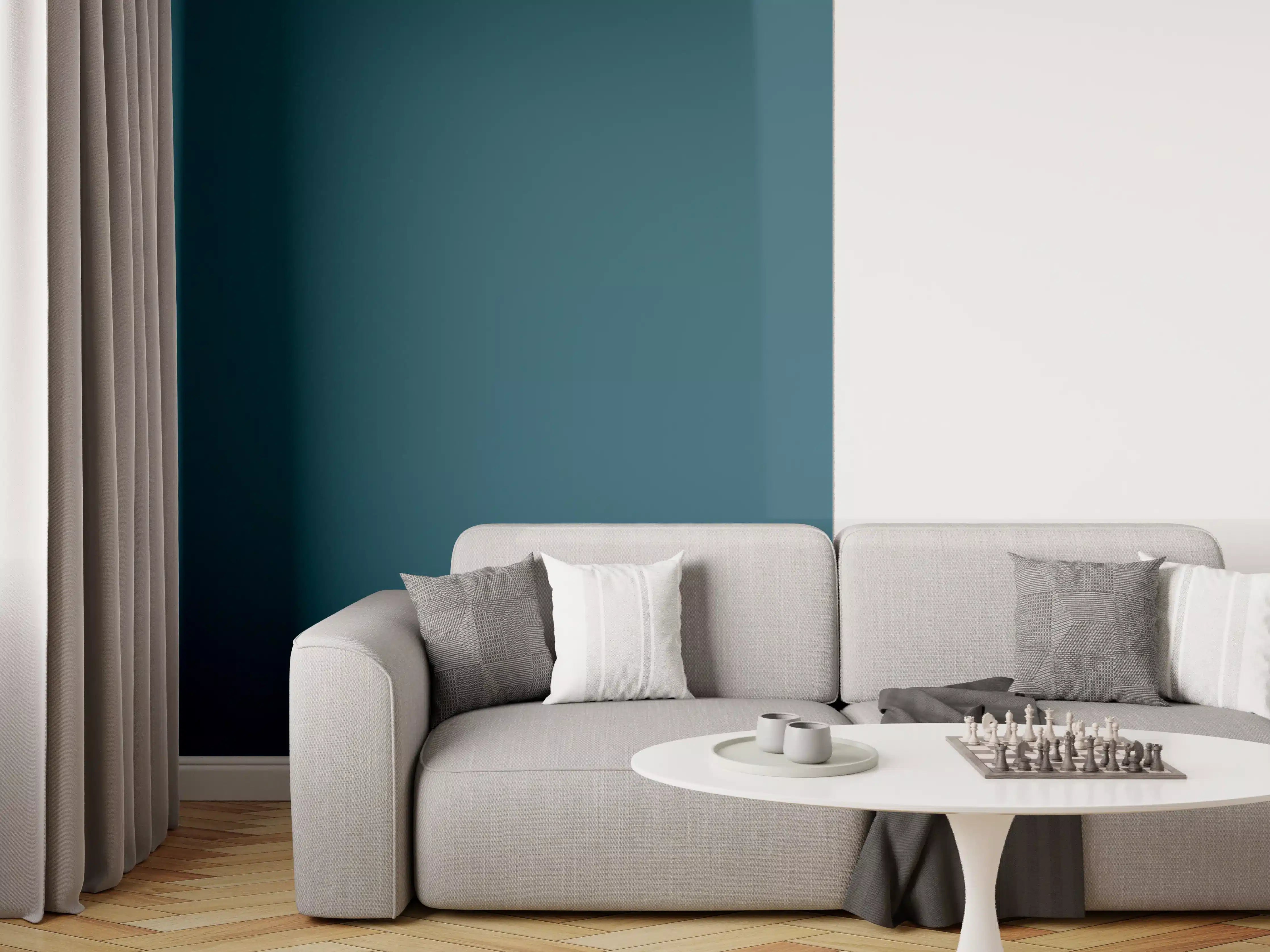 Wandverkleidung Wohnzimmer - RAL 5020 (Ozeanblau)