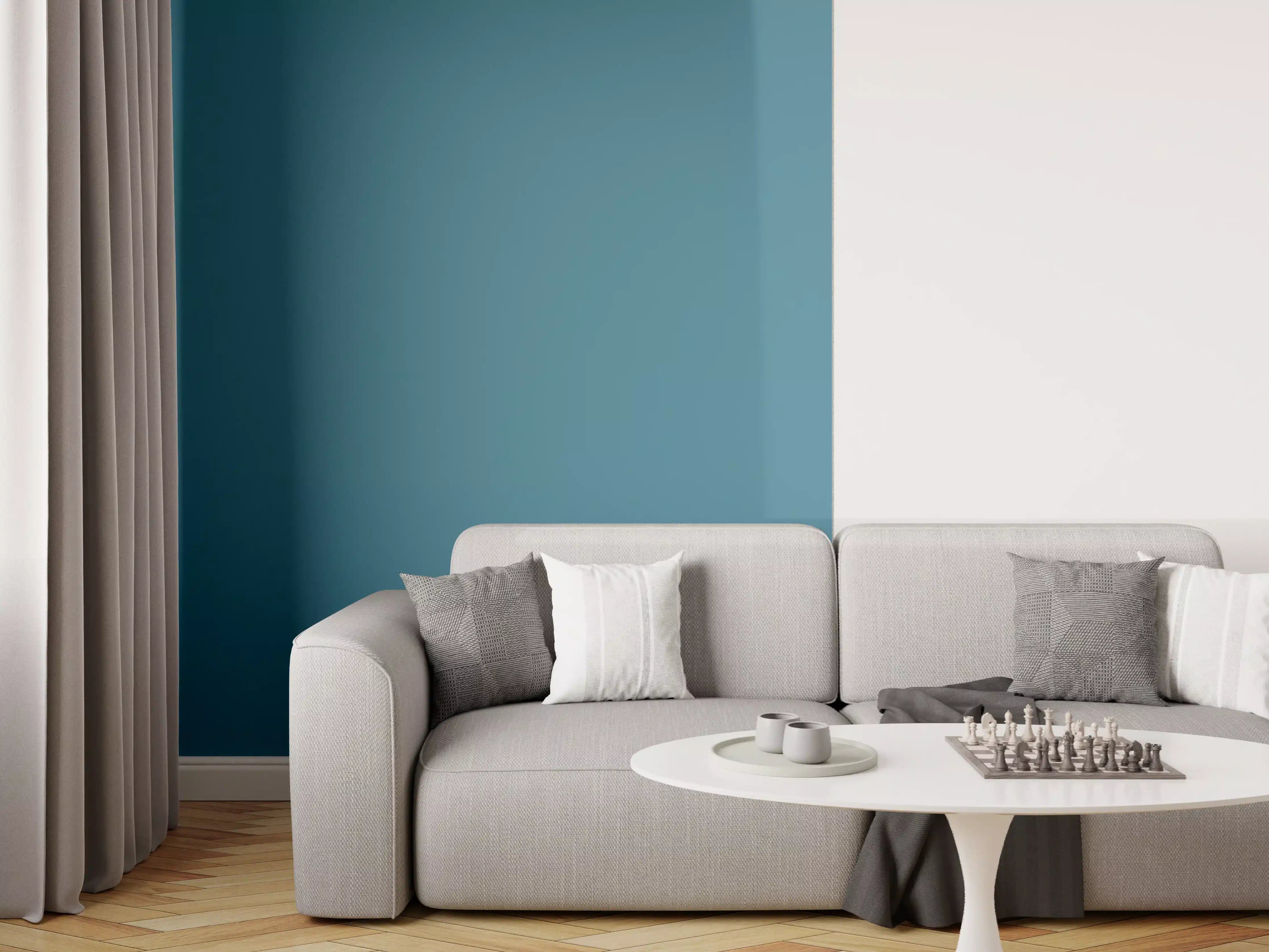 Wandverkleidung Wohnzimmer - RAL 5025 (Perlenzenzianblau)