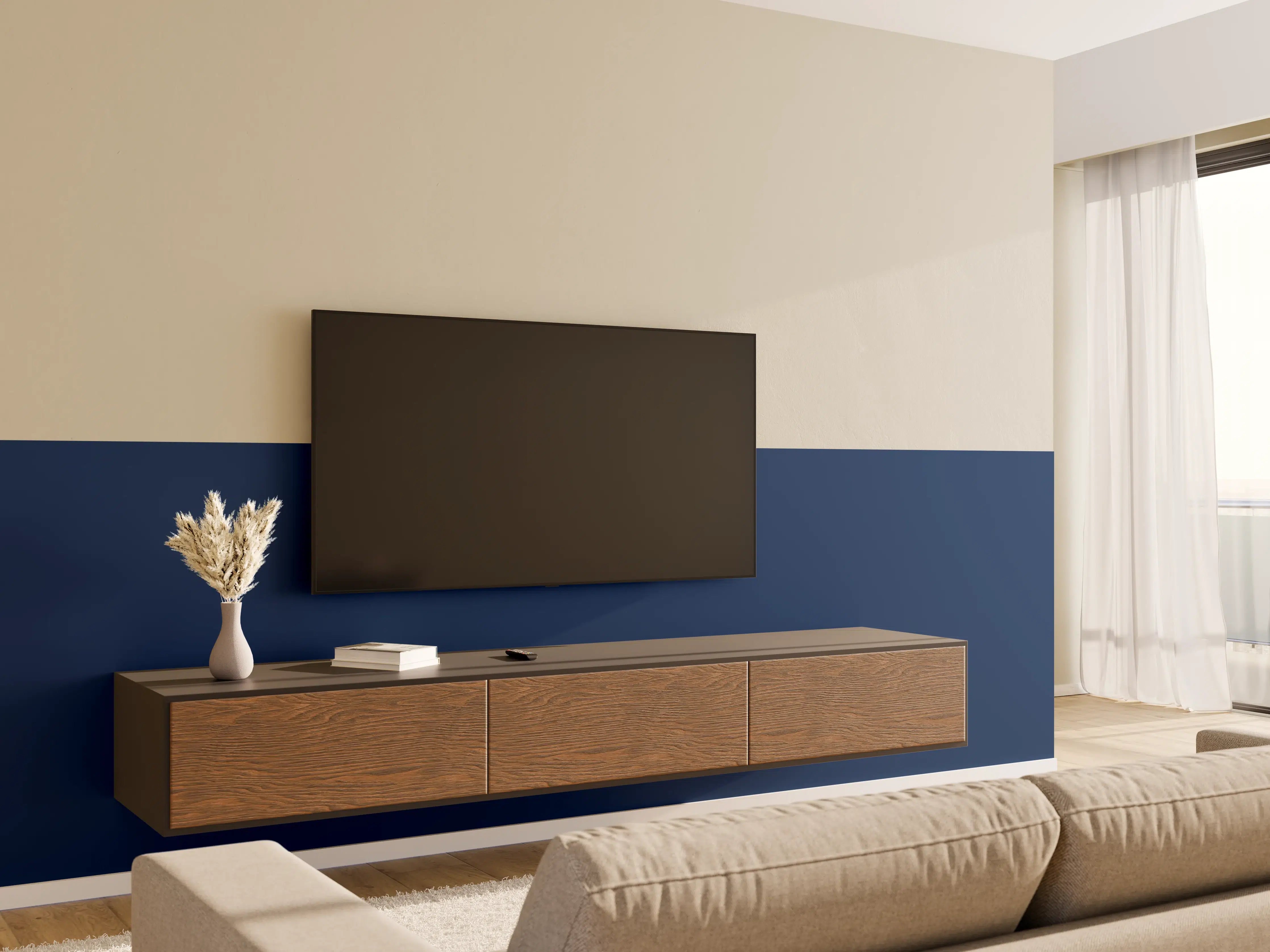 Wandverkleidung Wohnzimmer - RAL 5026 (Perlnachtblau)