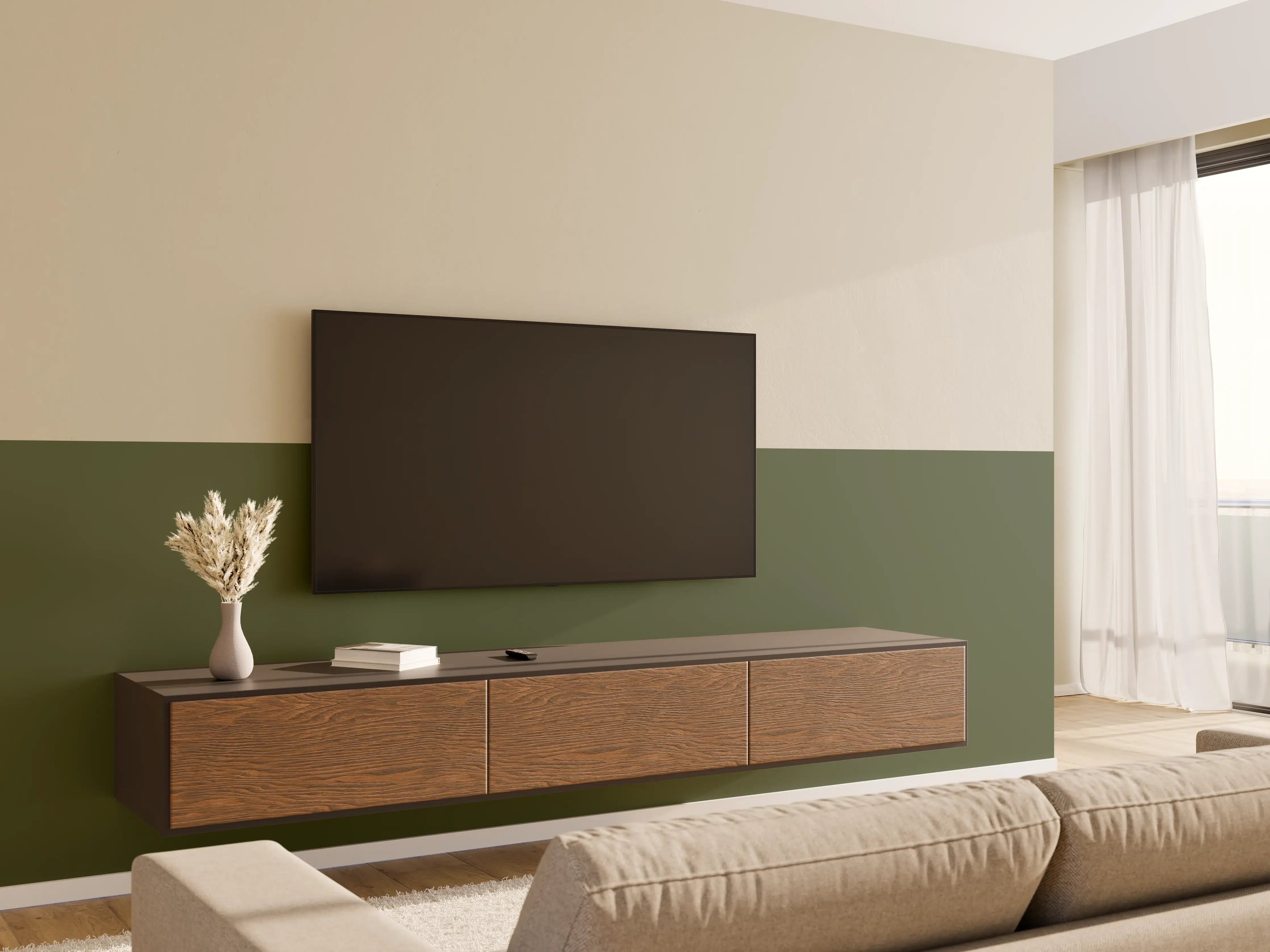 Wandverkleidung Wohnzimmer - RAL 6003 (olivgrün)