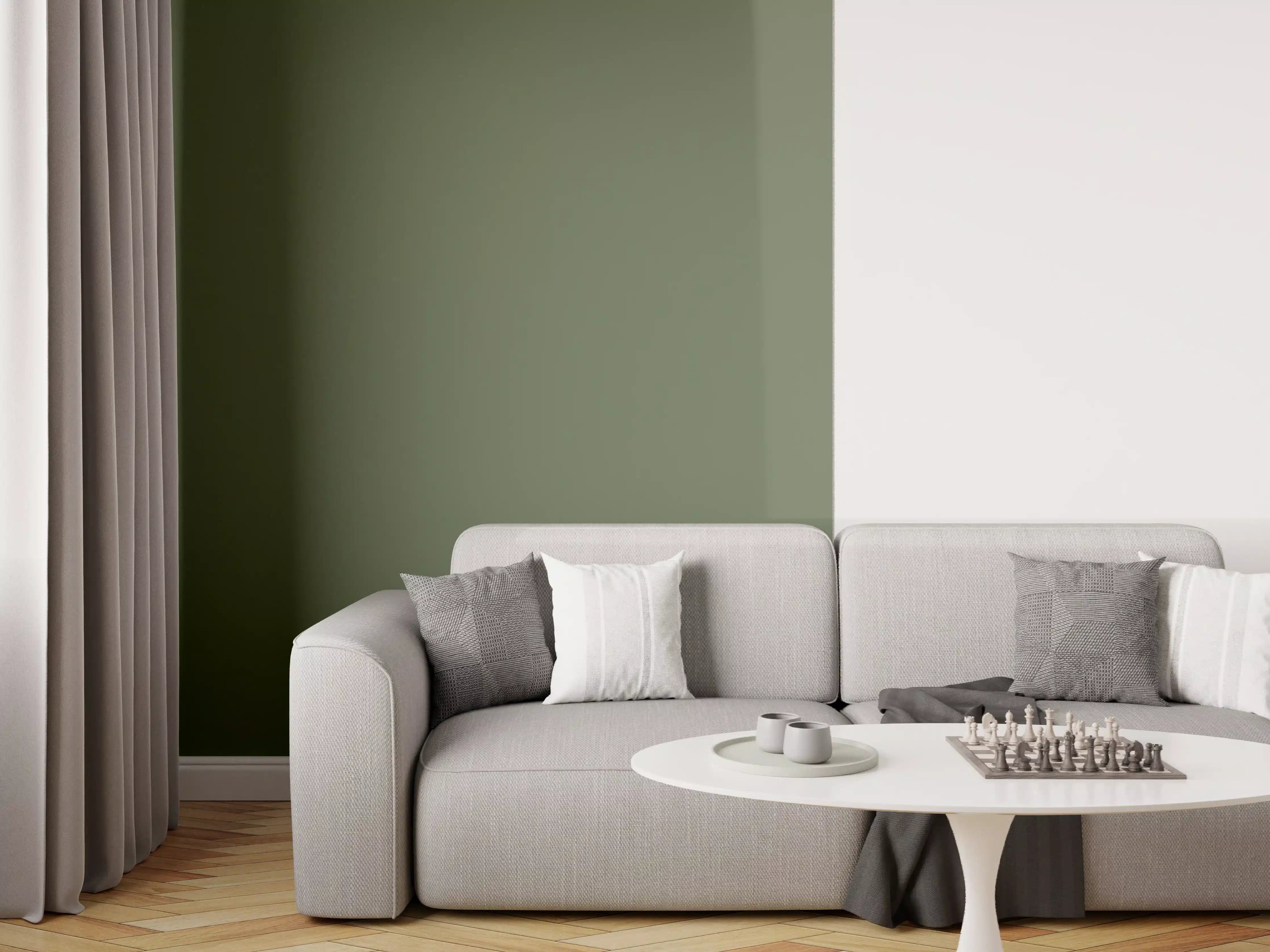 Wandverkleidung Wohnzimmer - RAL 6003 (olivgrün)