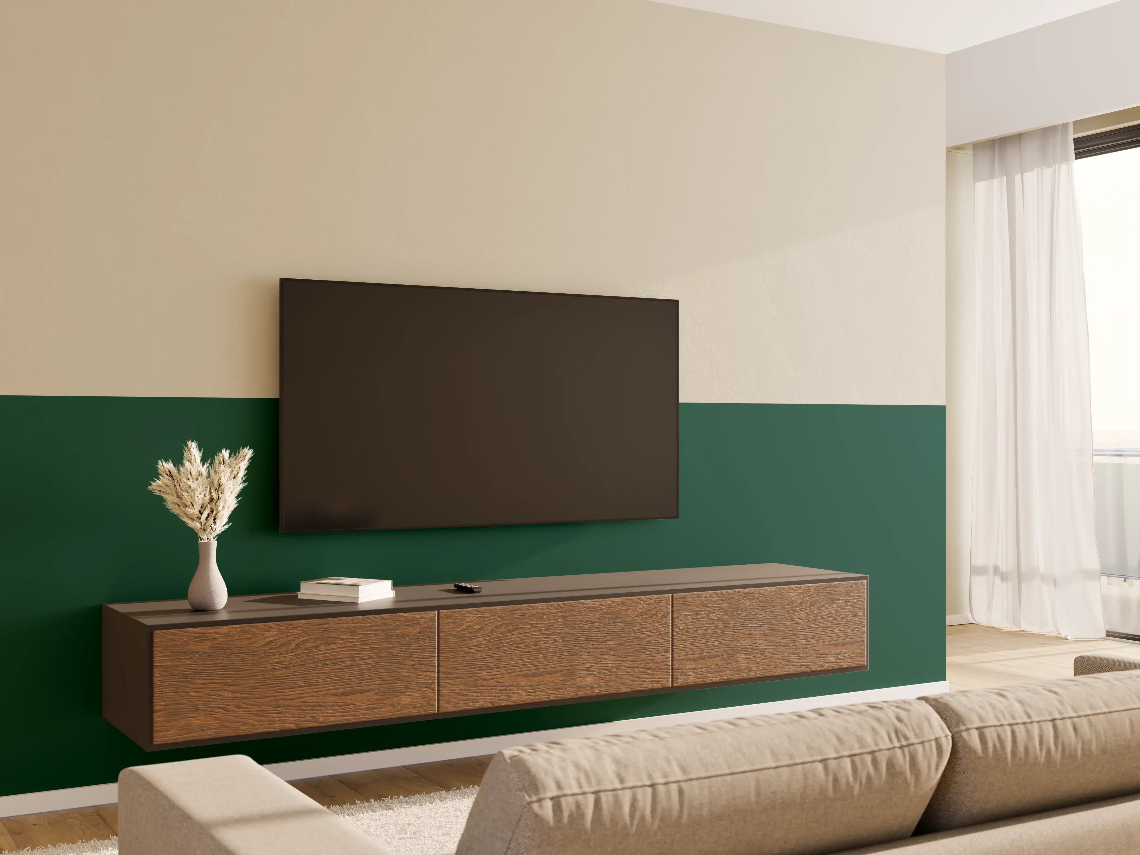 Wandverkleidung Wohnzimmer - RAL 6005 (Moosgrün)