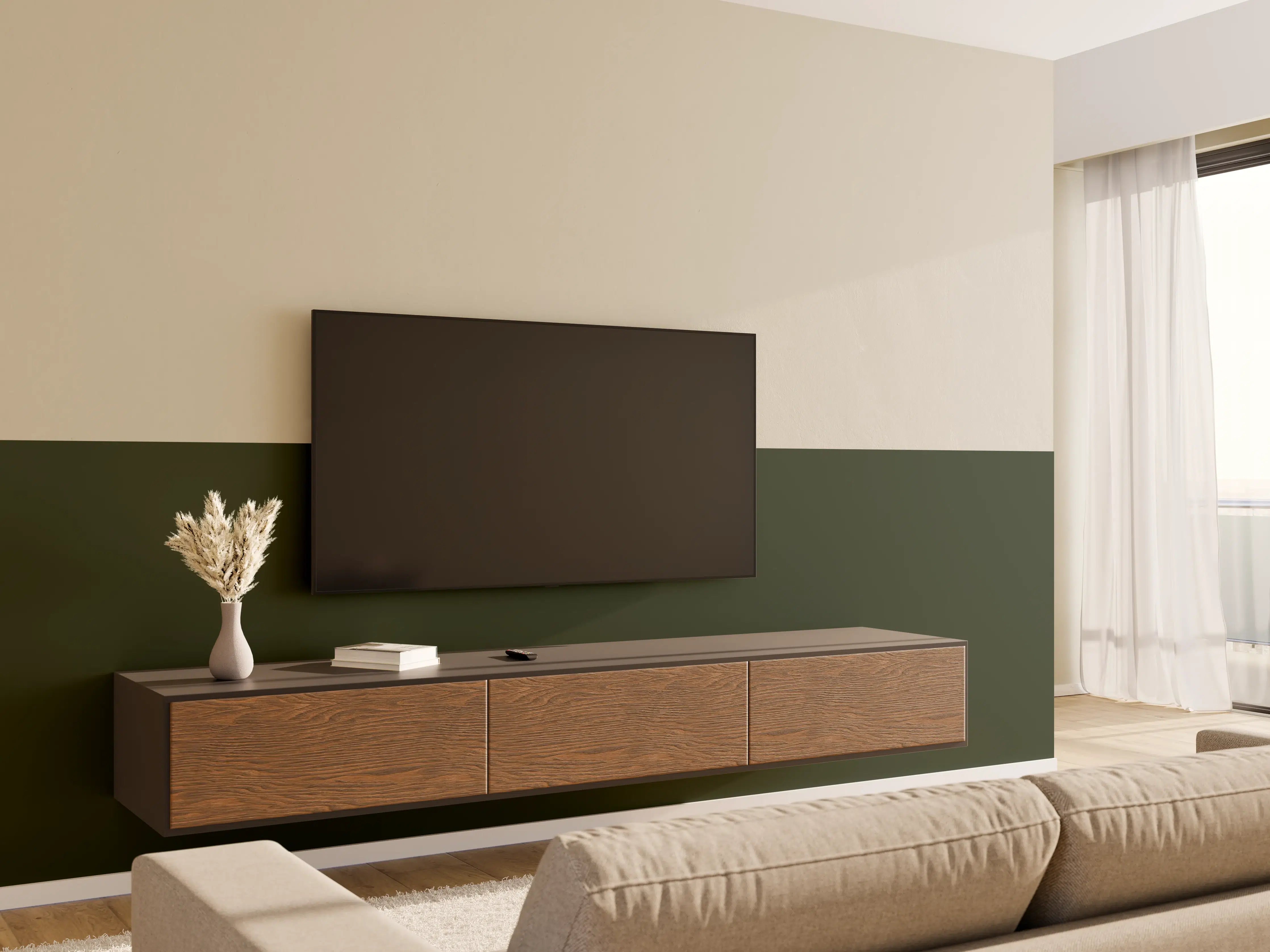 Wandverkleidung Wohnzimmer - RAL 6007 (Flaschengrün)