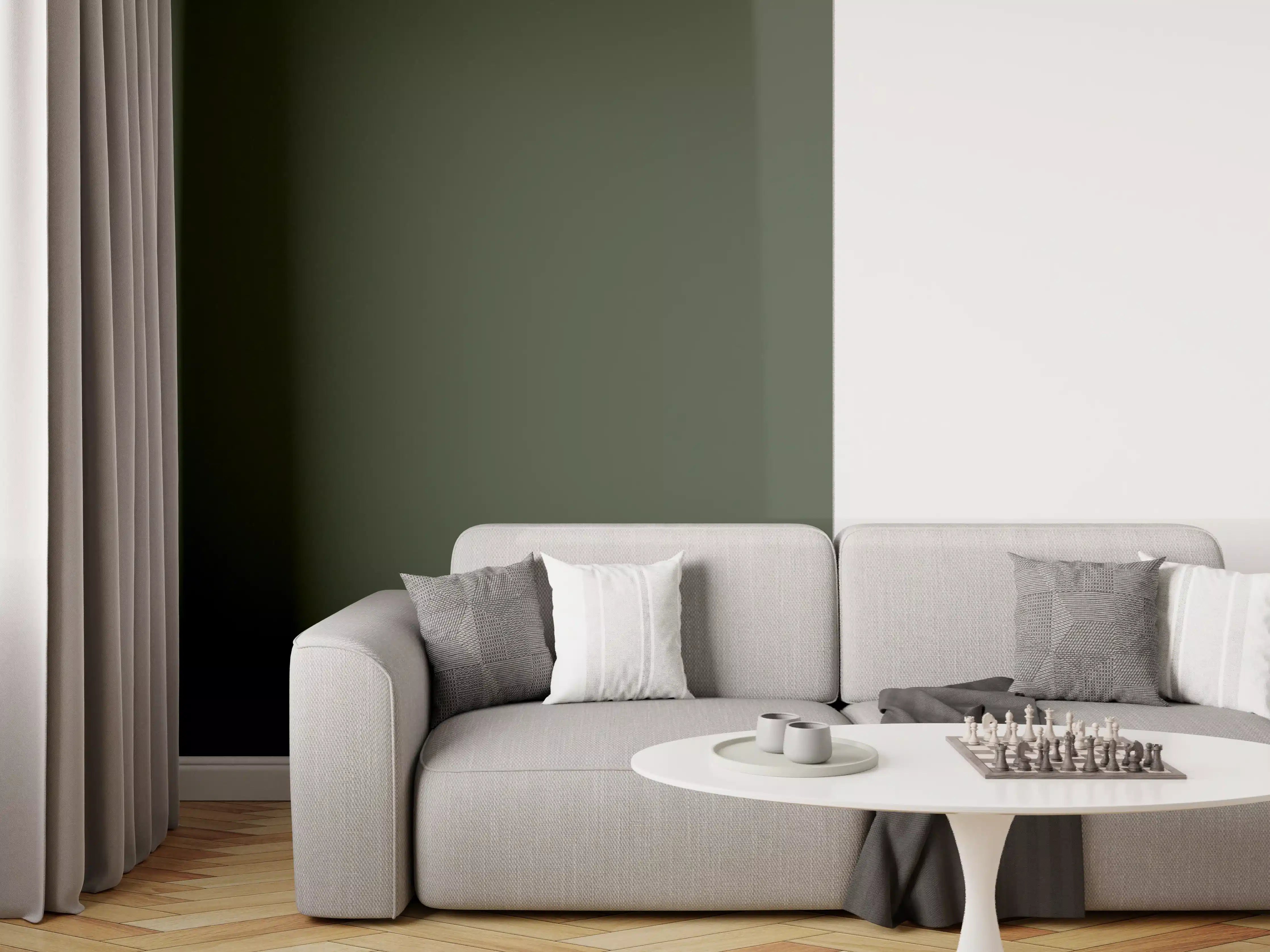 Wandverkleidung Wohnzimmer - RAL 6007 (Flaschengrün)