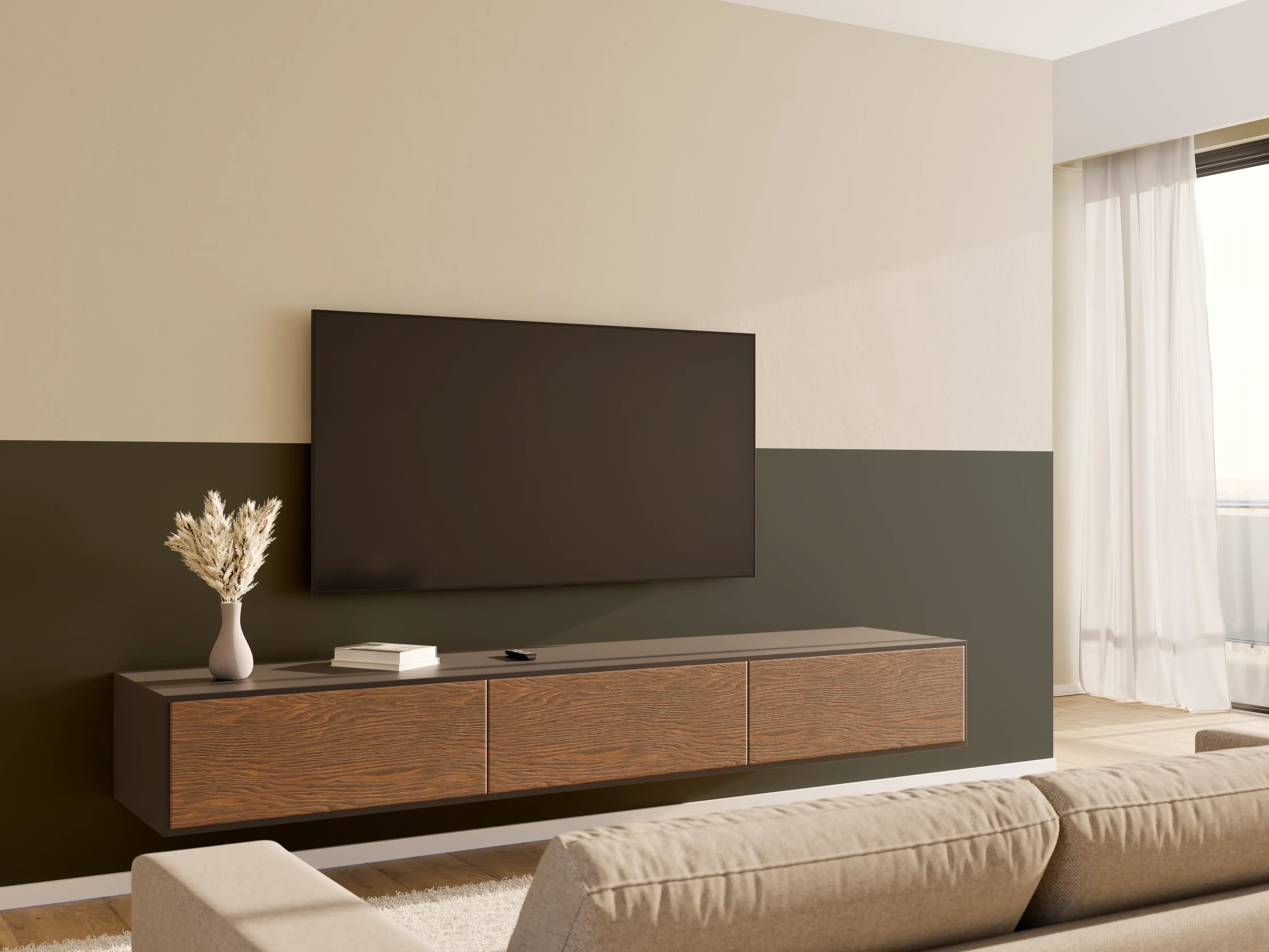 Wandverkleidung Wohnzimmer - RAL 6008 (Braungrün)