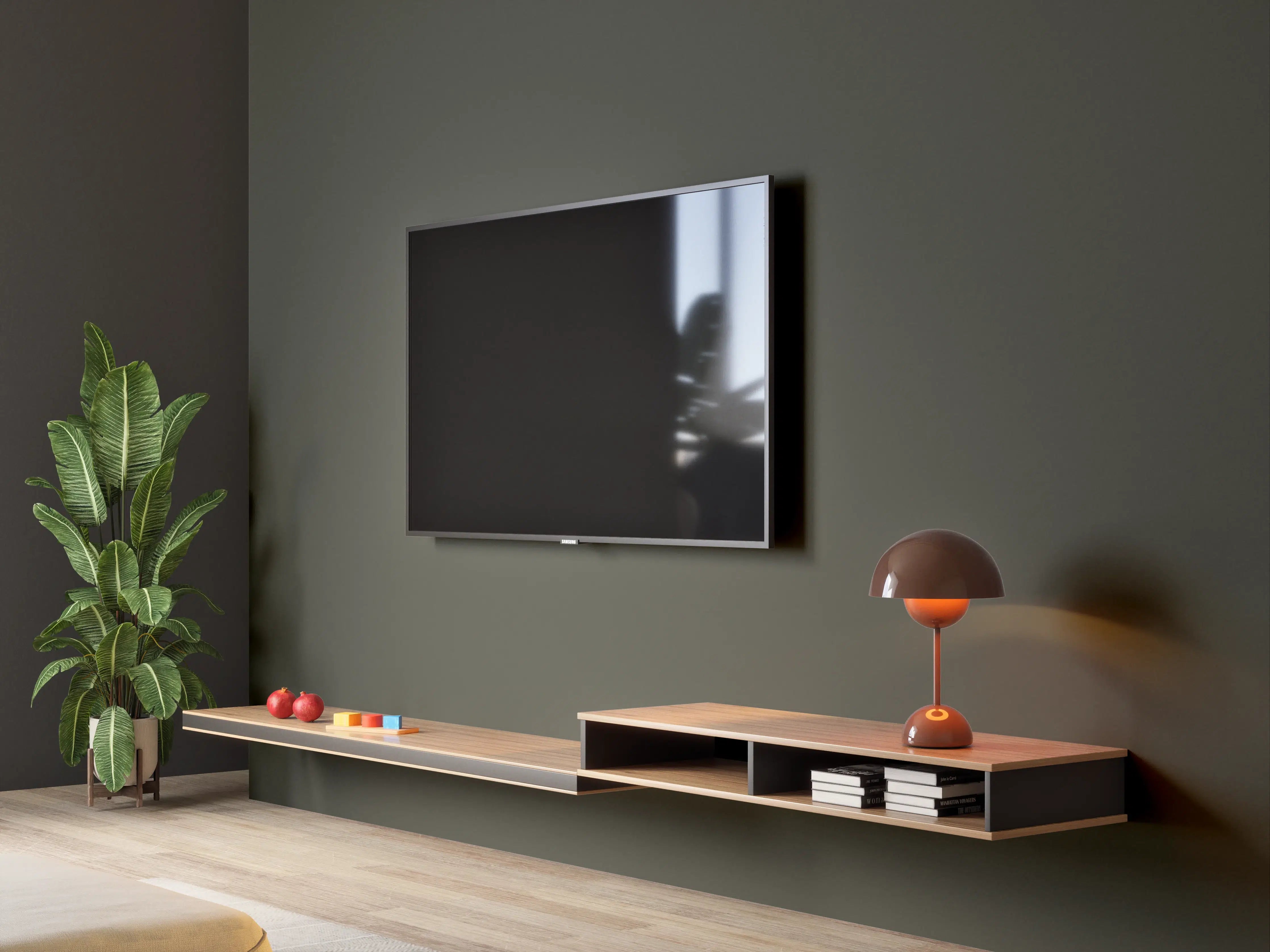 Wandverkleidung Wohnzimmer - RAL 6008 (Braungrün)