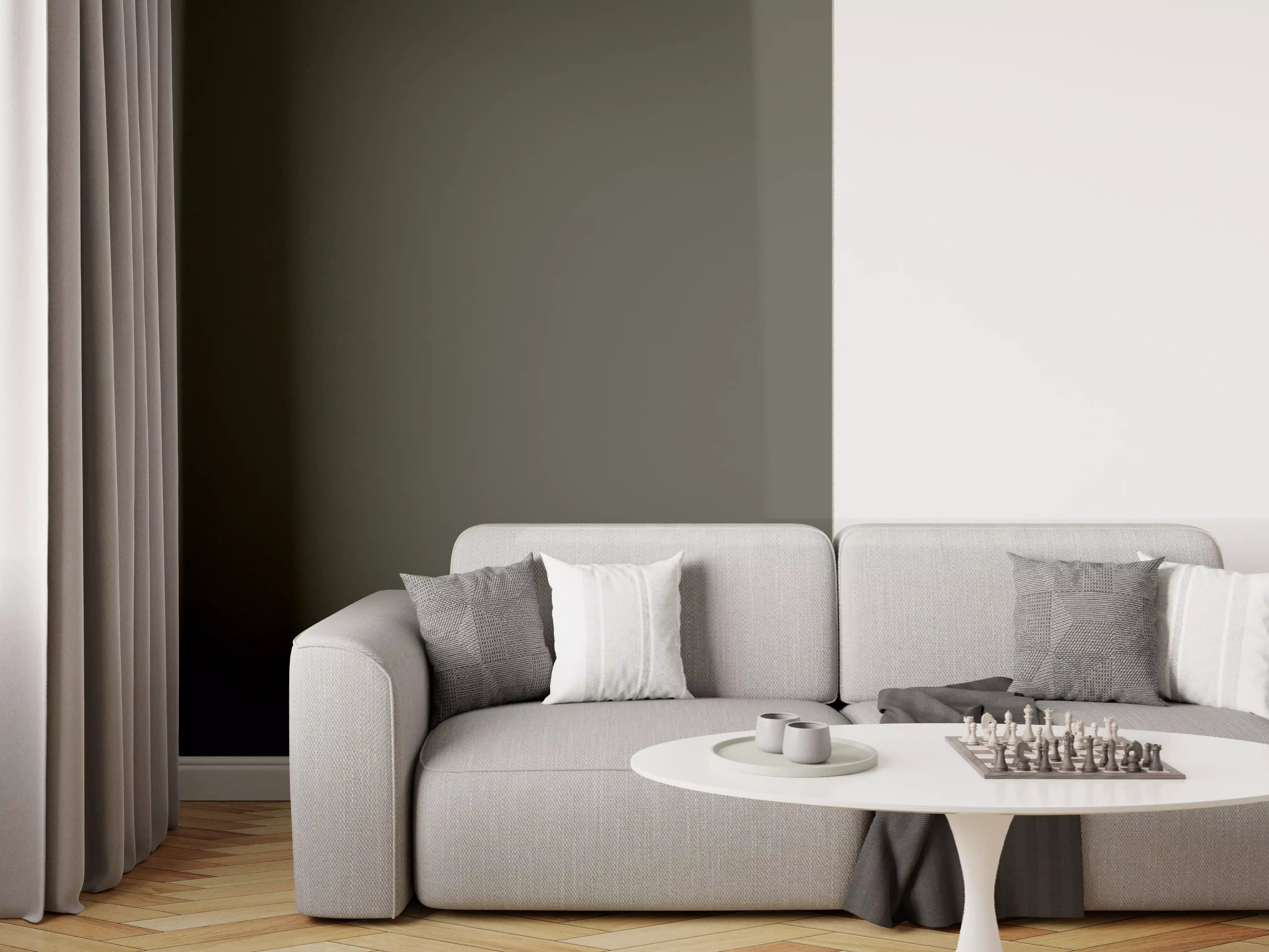 Wandverkleidung Wohnzimmer - RAL 6008 (Braungrün)