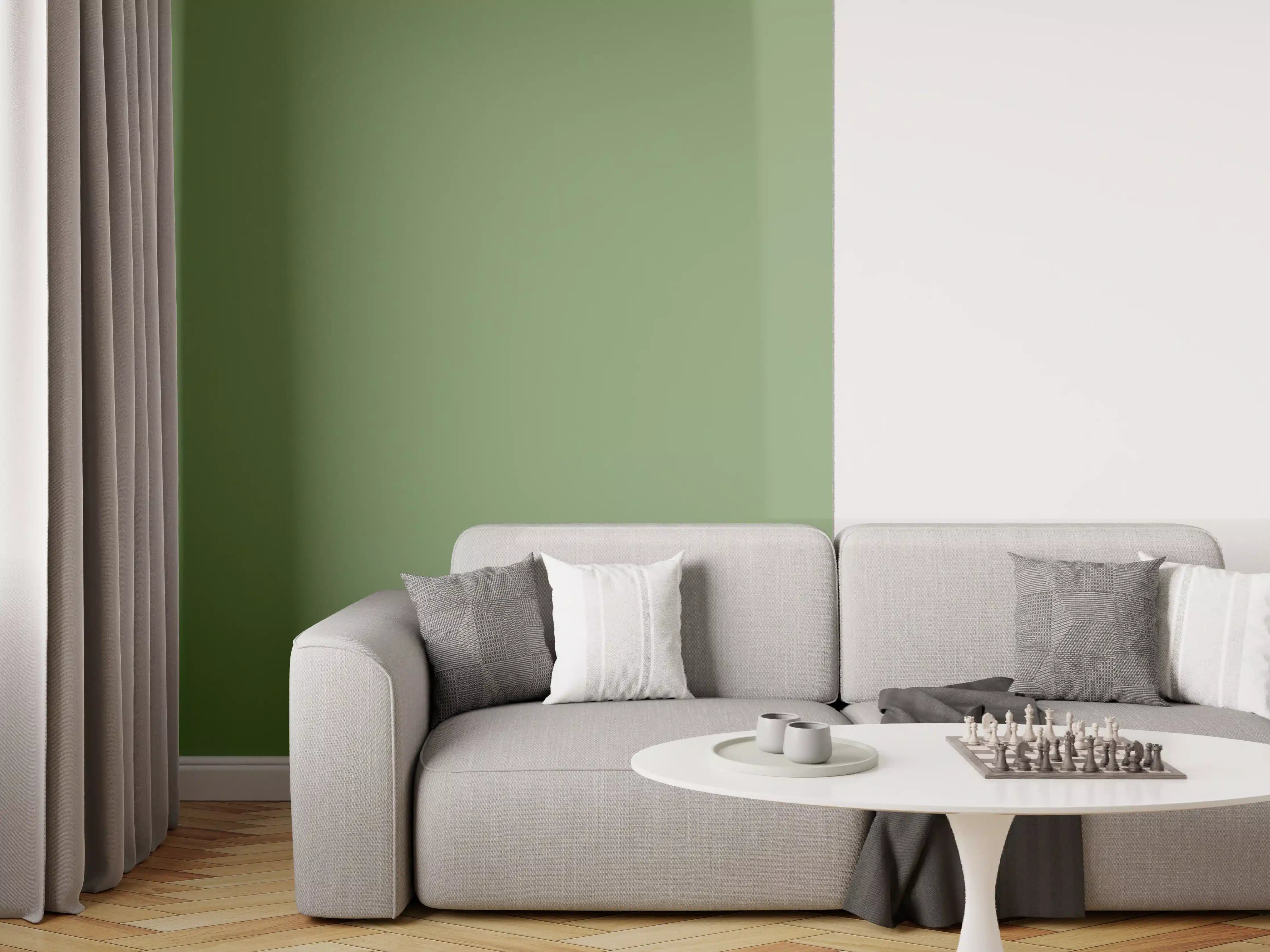 Wandverkleidung Wohnzimmer - RAL 6011 (Reseda grün)